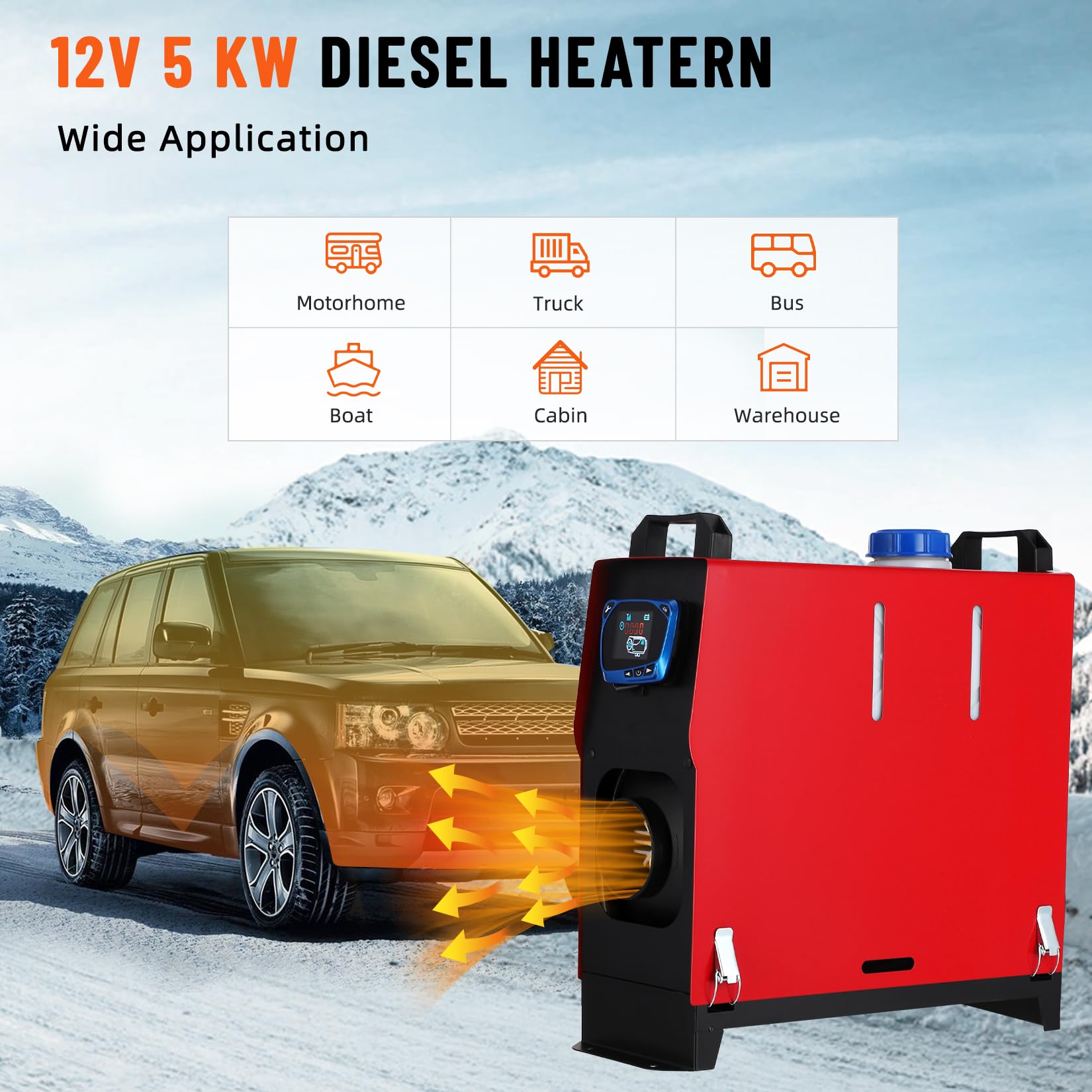 Garvee 5KW 12V Diesel Heater, All-in-One Diesel Air Heater, Portable Diesel Heater with Remote Control & LCD Monitor, Quick Heating for Car,RV,Truck, Camper,Trailer,Red