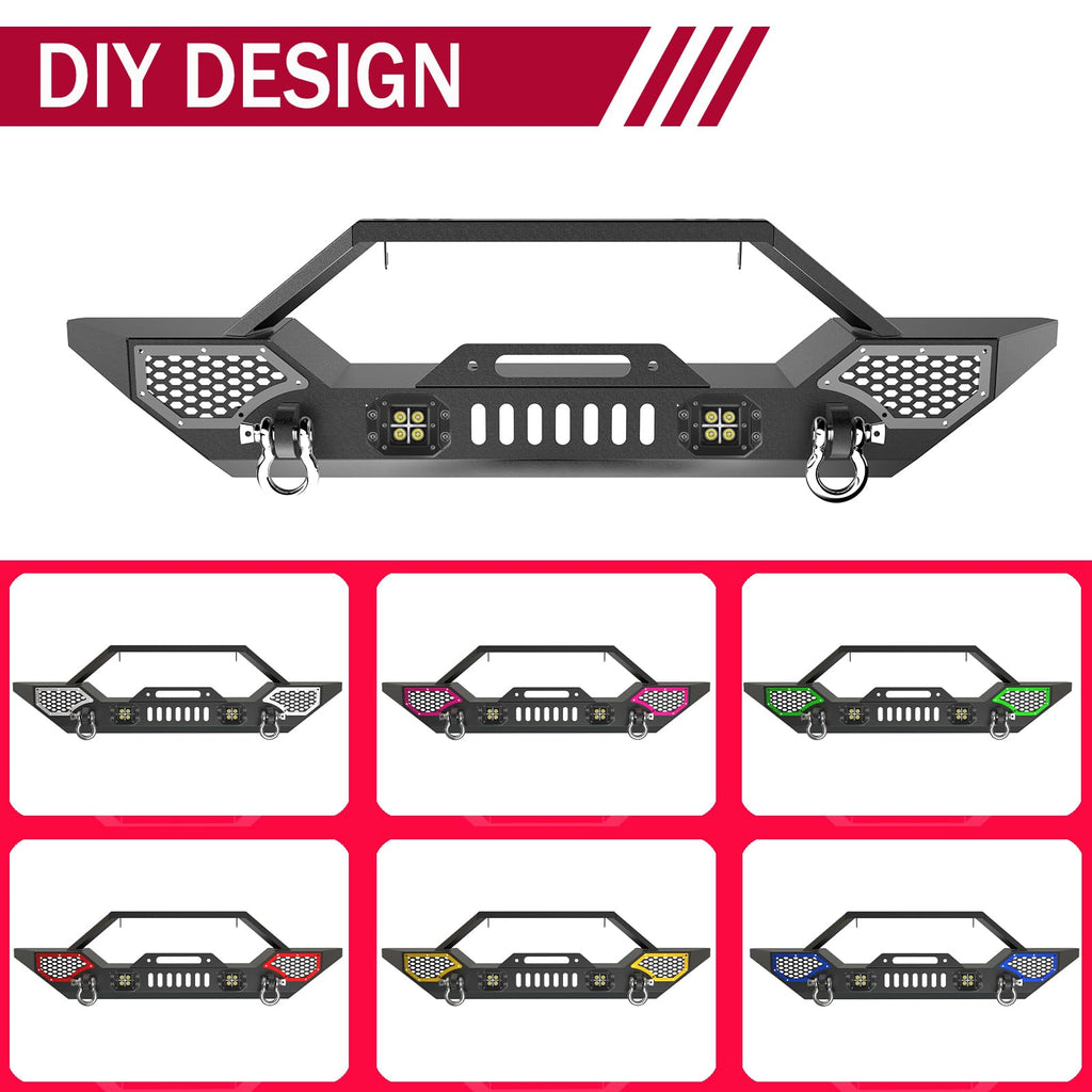 Garvee Front Bumper Compatible with 2007-2018 Jeep Wrangler JK & Unlimited JKU (2/4 Doors), Rock Crawler Off Road Full Width Bumper with Winch Plate Mounting & 2 x D-Rings