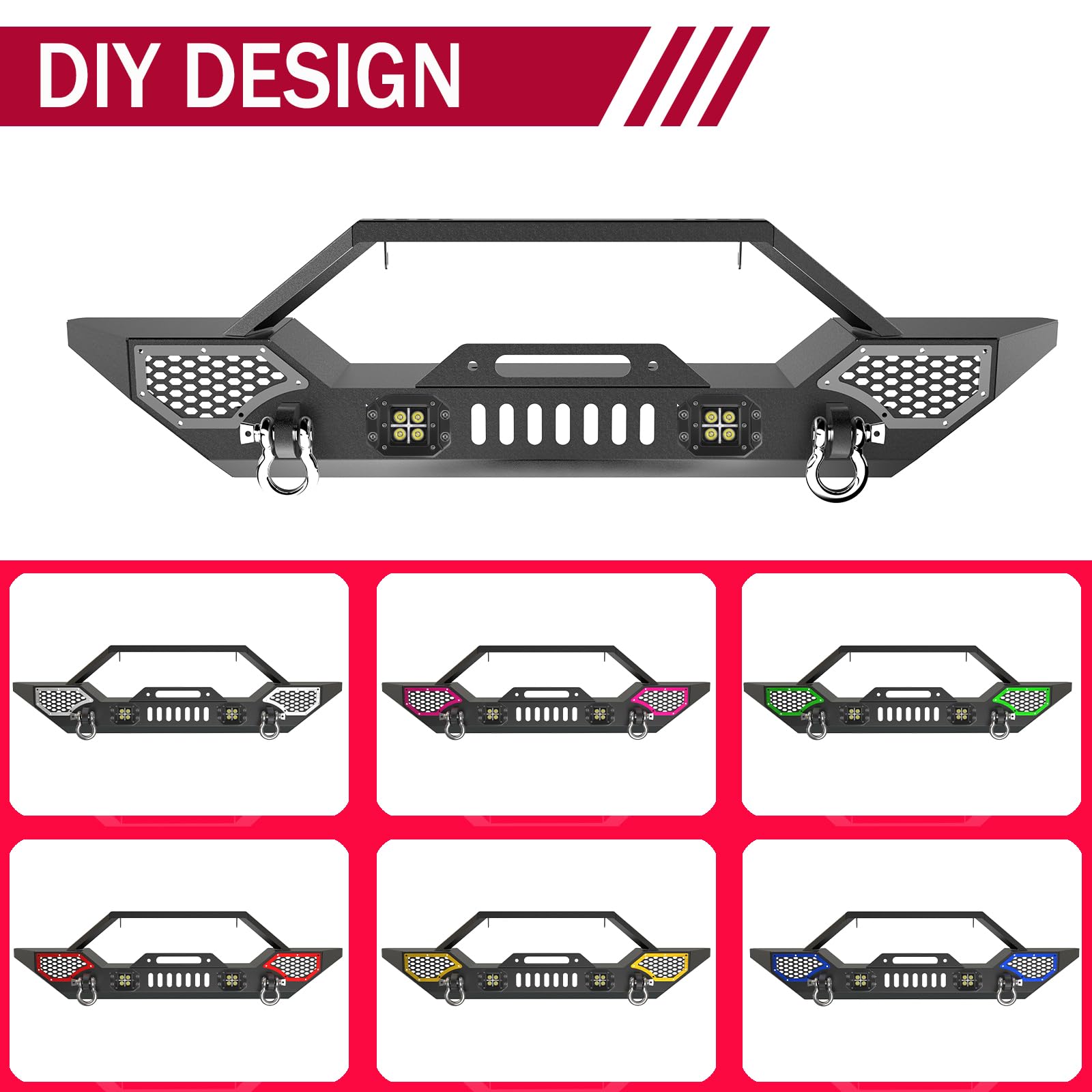 Garvee Front Bumper Compatible with 2007-2018 Jeep Wrangler JK & Unlimited JKU (2/4 Doors), Rock Crawler Off Road Full Width Bumper with Winch Plate Mounting & 2 x D-Rings
