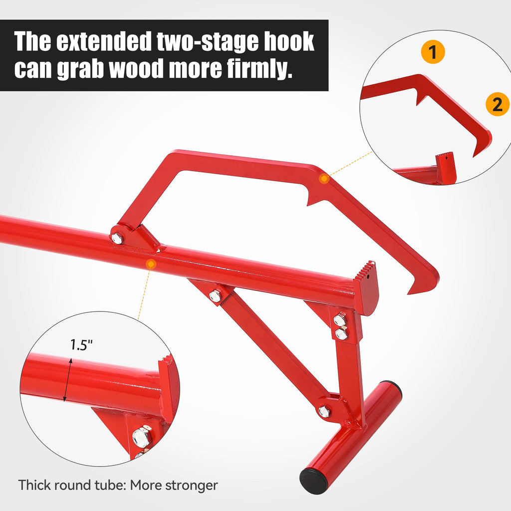 Garvee 51" Forestry Equipment Log Lifter - Heavy Duty Adjustable Steel Tool for 3-25 Inch Logs w/11" Non-Slip Grip & Red Finish