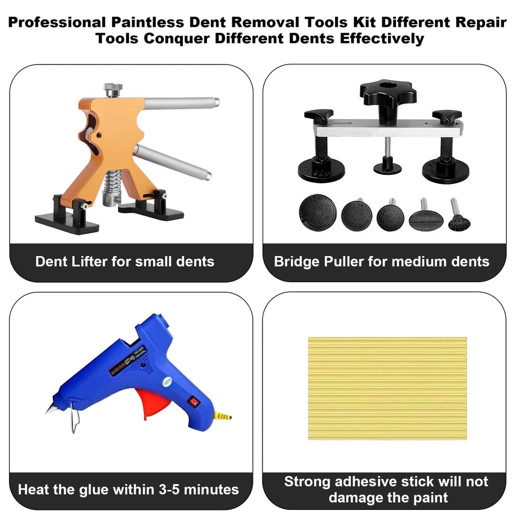 Garvee Auto Body Dent Repair Kit With Lifter, Bridge Puller, Rubber Hammer, T-Bar, Suction Cup For Auto Body Dent Removal, Durable Alloy Material, Paint-Friendly Design