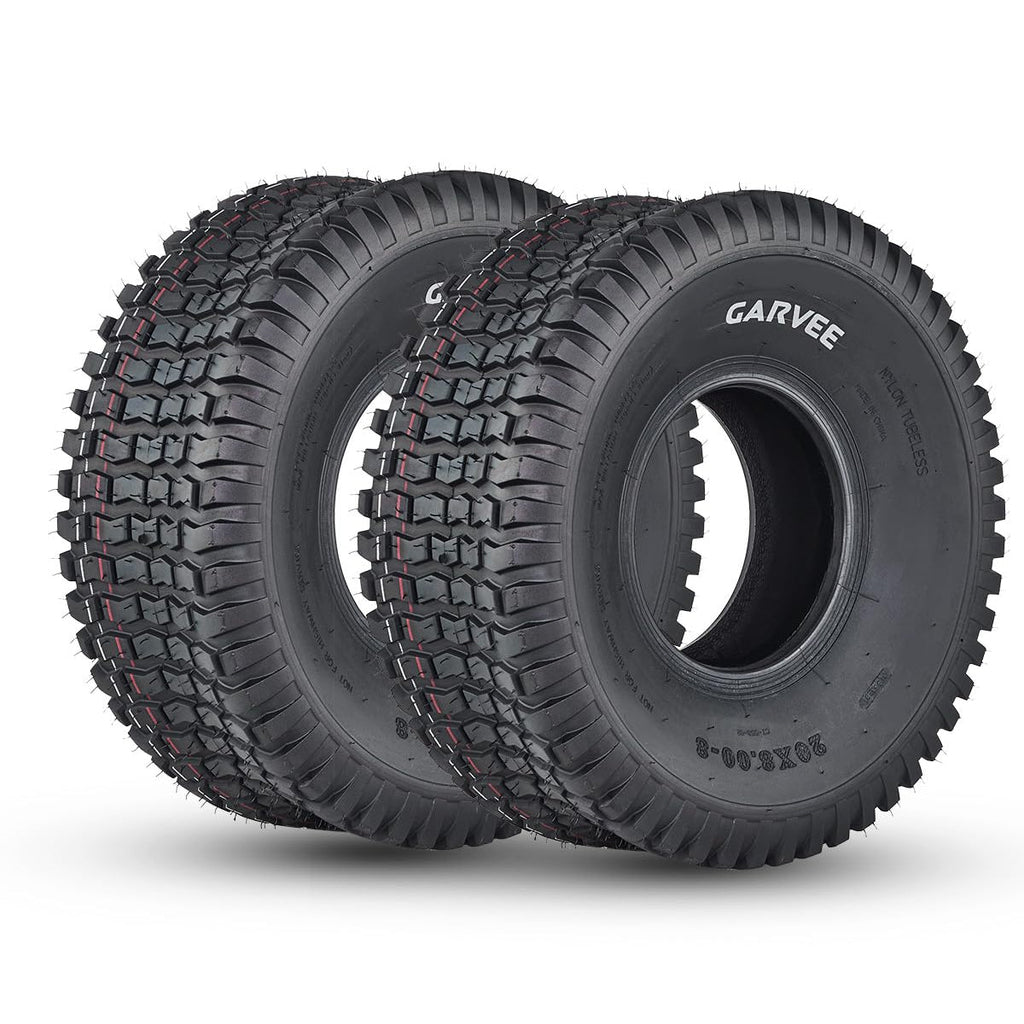 Garvee 2 Pack 20x8.00-8 Lawn Mower Tire V Pattern Tubeless for Lawn & Garden Riding Mower Tractor Golf Cart Utility Vehicles 20x8-8 Black