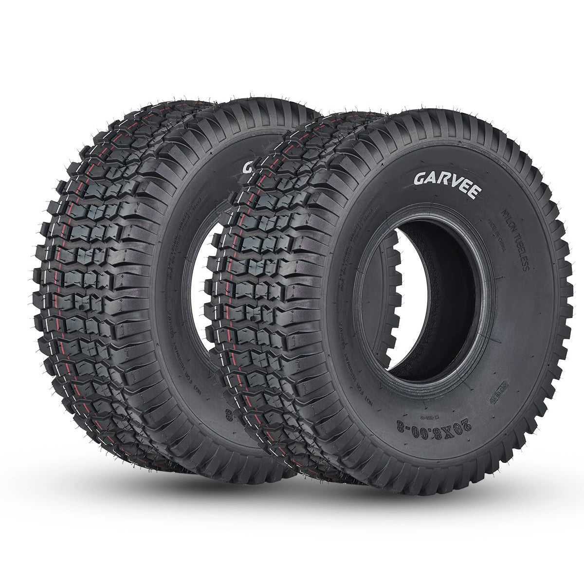 Garvee 2 Pack 20x8.00-8 Lawn Mower Tire V Pattern Tubeless for Lawn & Garden Riding Mower Tractor Golf Cart Utility Vehicles 20x8-8 Black