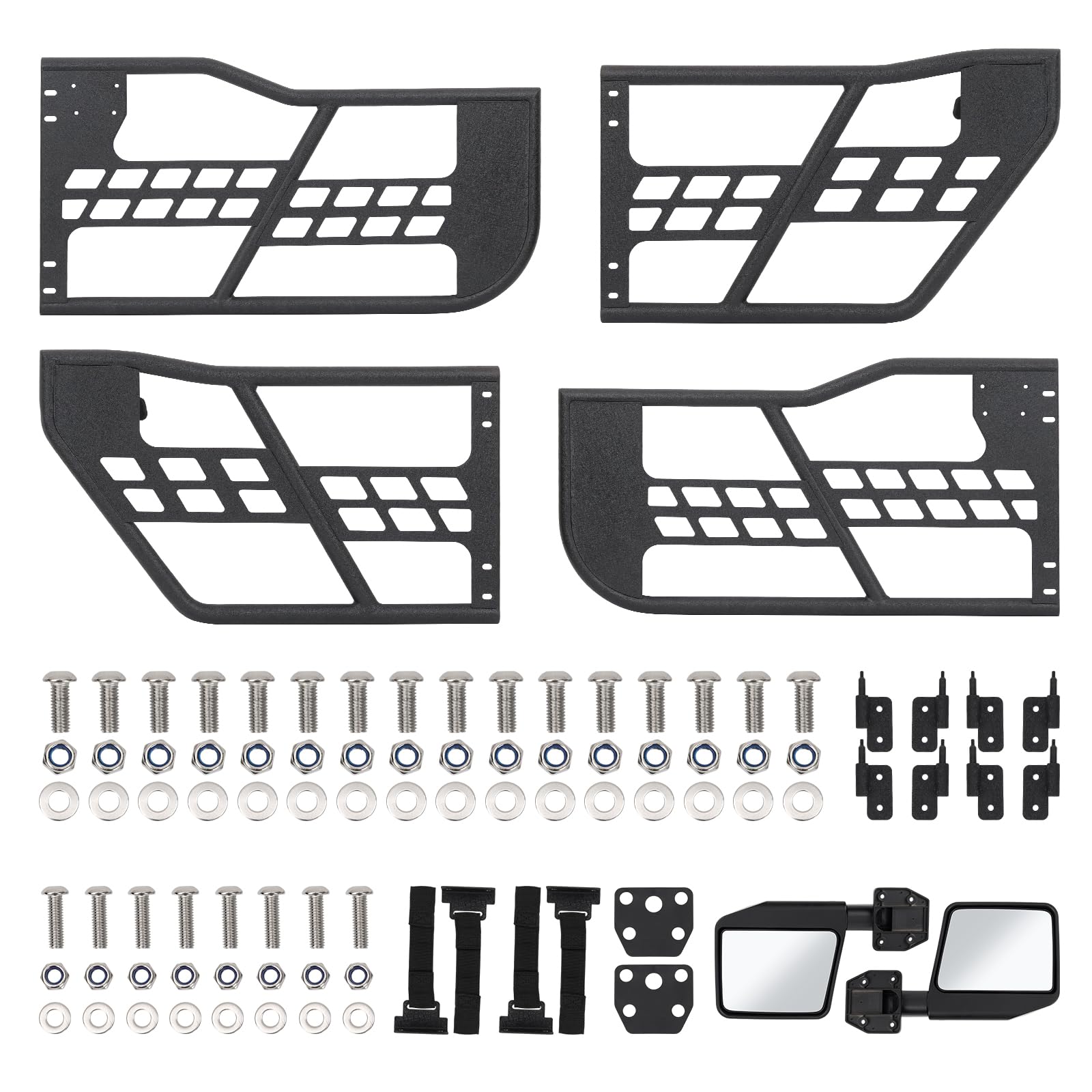 Garvee Safari Tubular Doors for 2007-2018 Wrangler JK 4-Door - 4-Door with side Mirror / Black