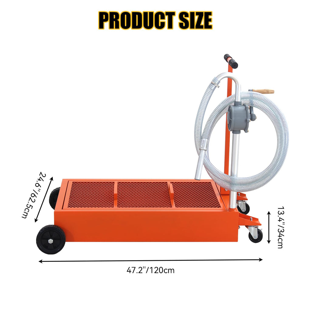 Garvee 20 Gallon Hand Pum Low Profile Portable Oil Drain Pan,with T-Handle,for Car,Suvs with Hose,Casters - Orange