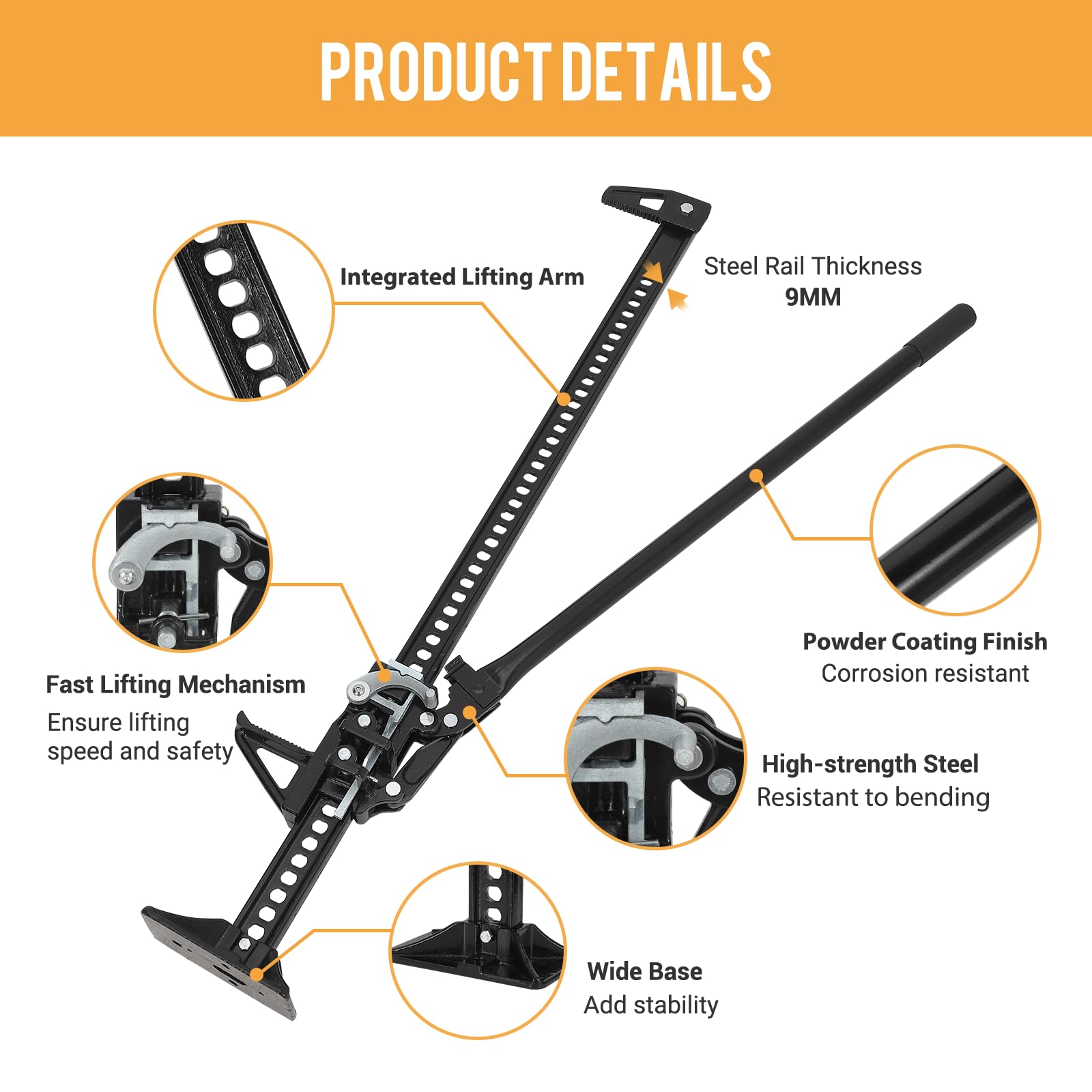 Garvee 60-Inch Farm Jack - 3 Ton Capacity Ratcheting Off-Road Utility Jack, Heavy-Duty for Tractors, Trucks, Cars, and Jeeps (Black)