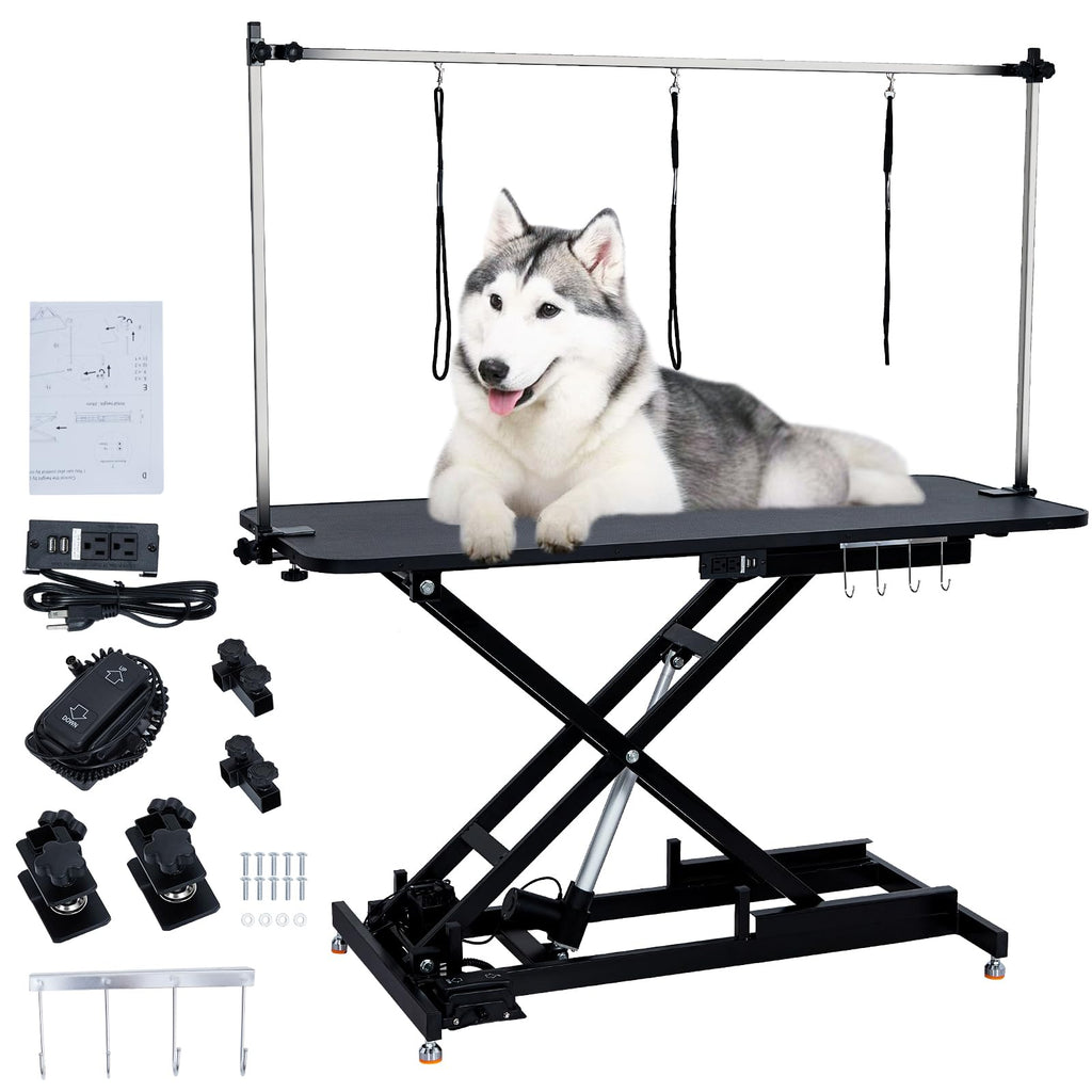 Garvee 60" Hydraulic Dog Grooming Table for Pet, Heavy Duty Structural Hydraulic Max Load 350Lbs Professional Pet Grooming Table with Adjustable Overhead Arm & Noose Height Range 9.4''-39.4''