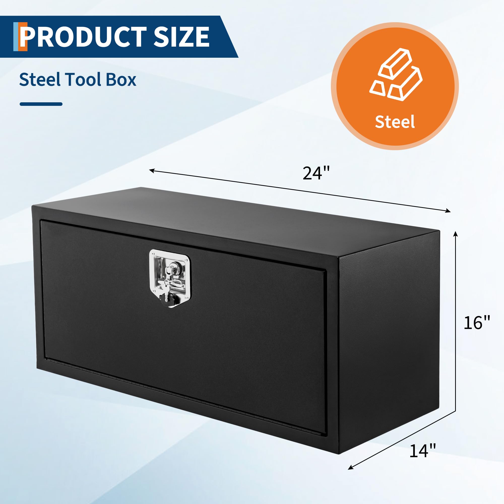 Garvee 24"x14"x16" Steel Underbody Truck Tool Box with T-Handle Lock Heavy Duty Storage Organizer for Pickup Truck Bed RV Trailer, Black
