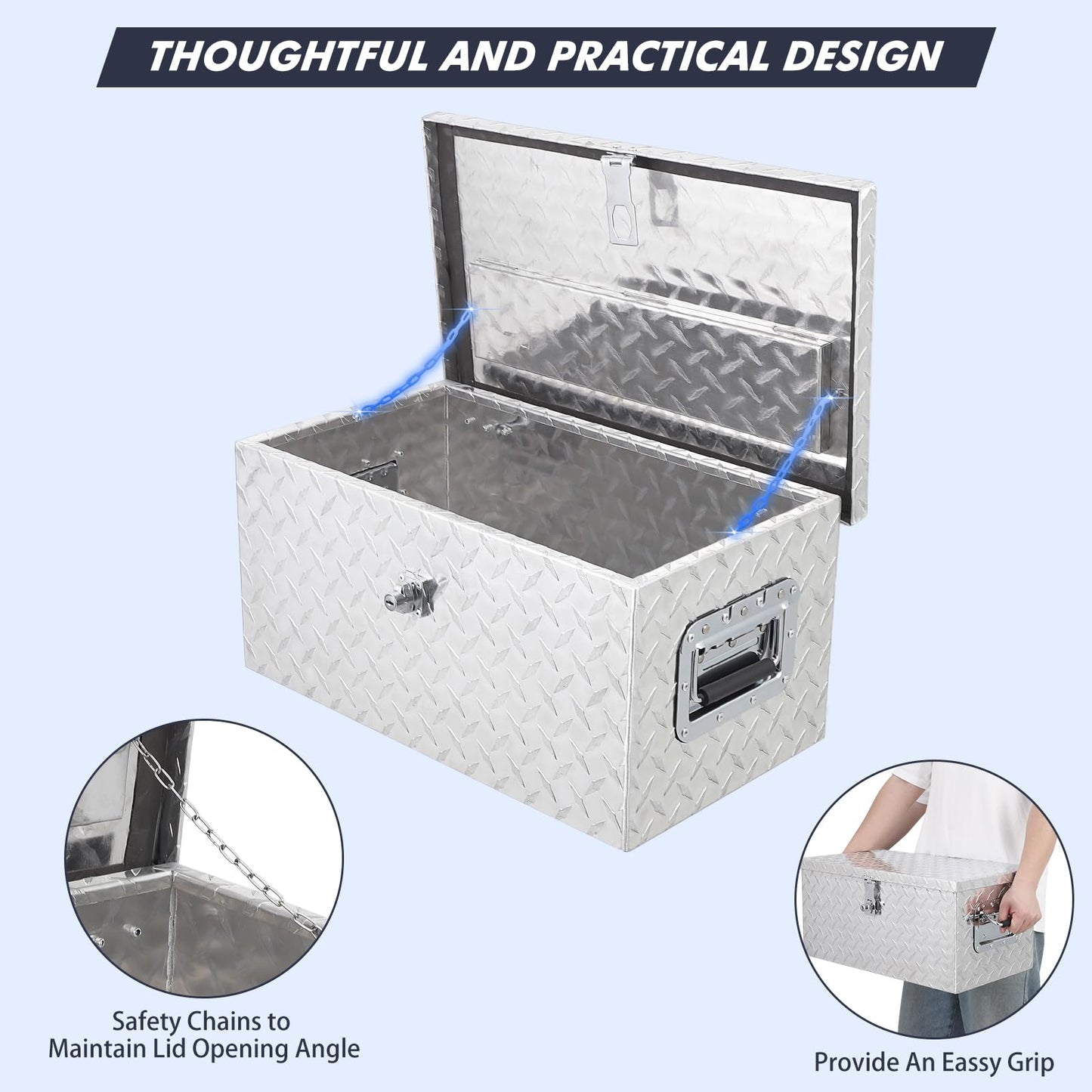 Garvee 20 Inch Aluminum Diamond Plate Tool Box With Lock and Keys, Heavy Duty Waterproof Truck Storage Organizer Chest for Pick Up Truck Bed, Rv Trailer/Van With Side Handle