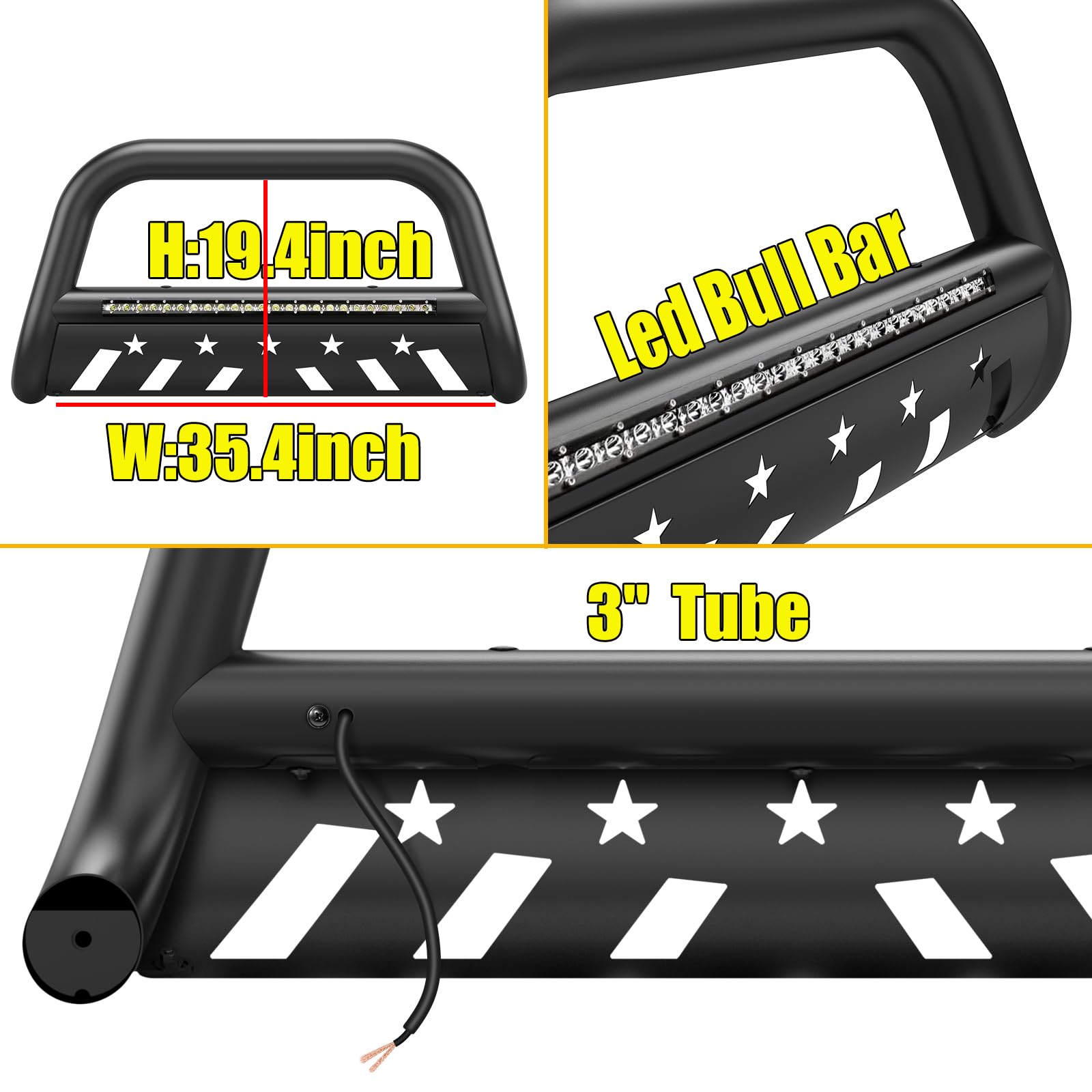 Garvee Bull Bar Compatible with Frontier 2005-2021 with LED Light Bull Bar Brush Push Front Bumper Grill Grille Guard With Skid Plate, 3" Push Bar Tubing Grille Guard Replacement