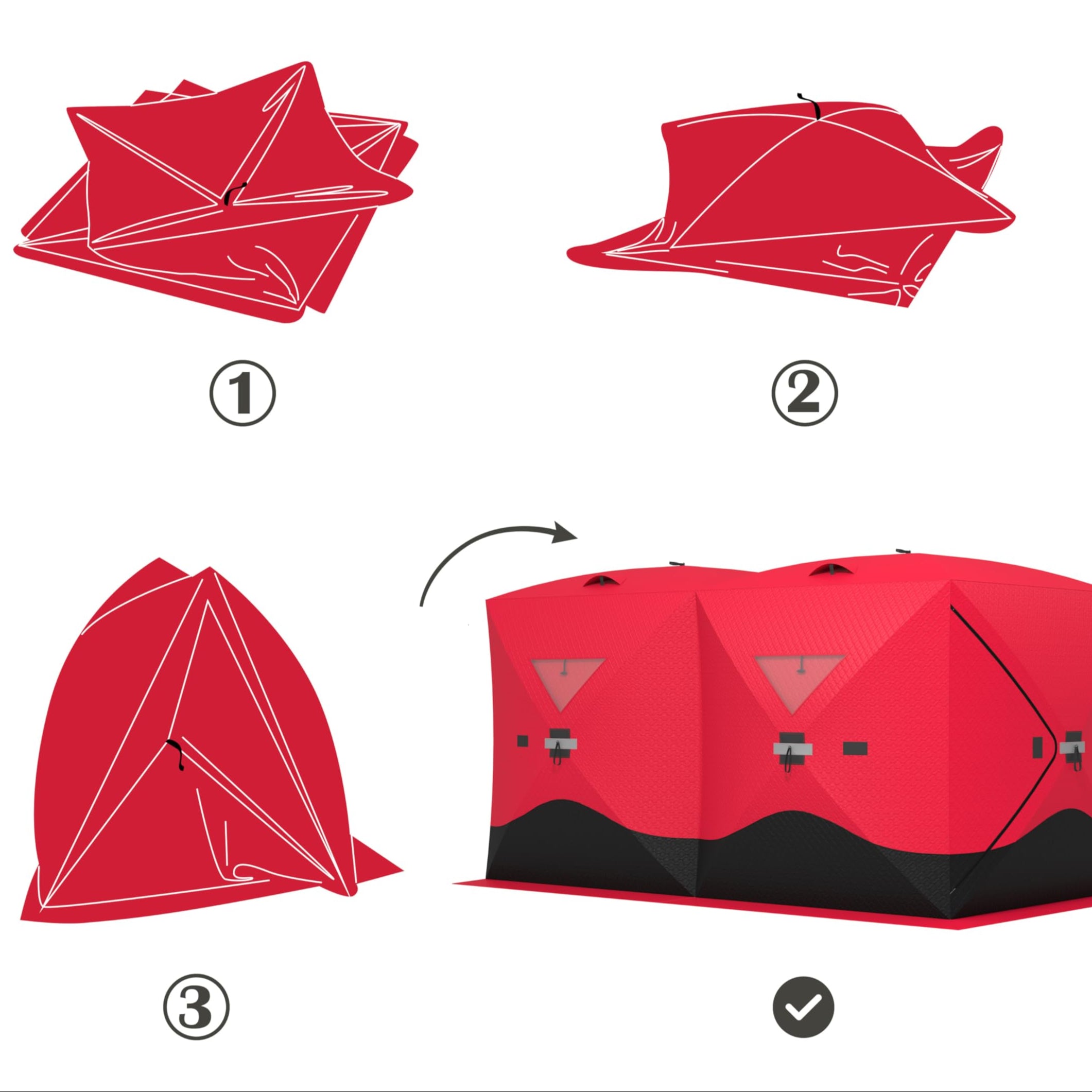Garvee Ice Fishing Insulated Tent, Large Pop-Up Portable Hub-Style Ice Fishing Shelter, 5-7 Person Shelter 68 Square Feet of Fishable Area