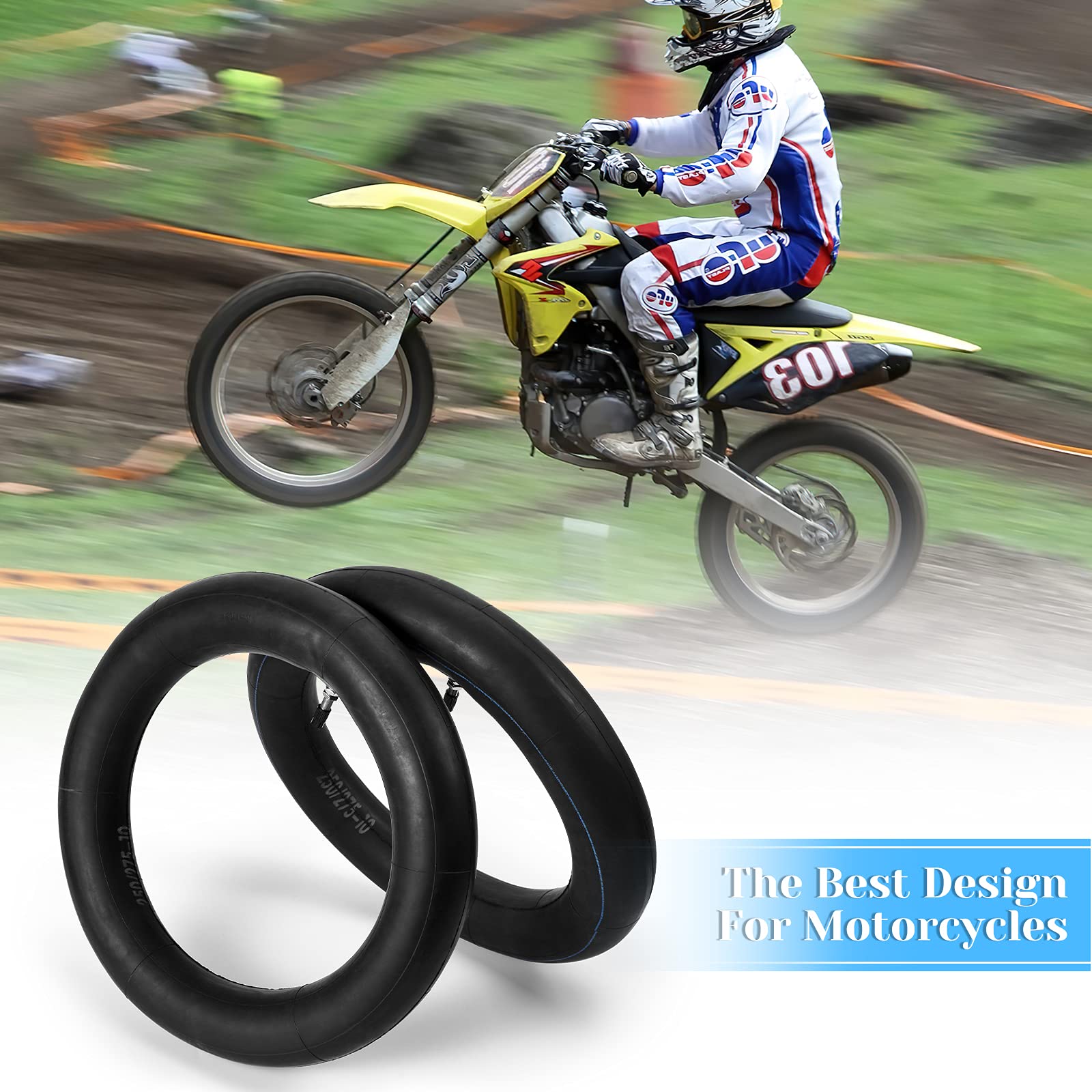 Garvee 2PCS 2.75/3.00-21 Shradler Valve Dirt Bike Inner Tube, 80/100-21 Replacemen Inner Tubes Fits Motorcycle with 21" Tire Compatible with CR250R 450R 500R XR 200 250 Yamaha YZ125 TTR230 TTR250 - 2.50/2.75-10