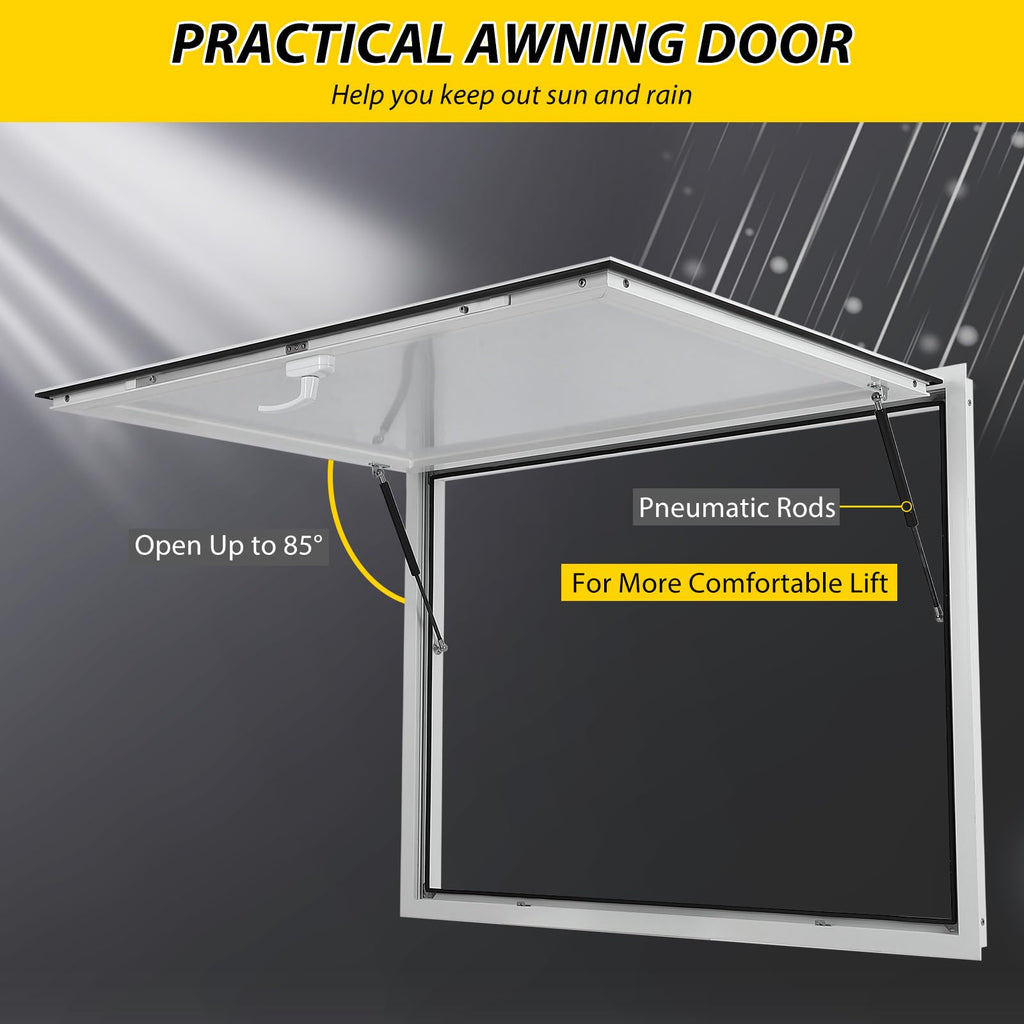 Garvee Concession Window with Awning, 53"W x 33"H, Double-Point Fork Lock, Aluminum Frame, Hydraulic Lift Struts, Food Truck/Trailer