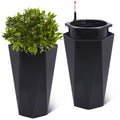Garvee 23" Tall Planters Set of 2, Outdoor＆Indoor Planter Pots, High Front Porch Planter Pots with Drainage Holes＆Water Level Monitor＆Inner Bucket, Automatic Watering, Convenience Instill, Black