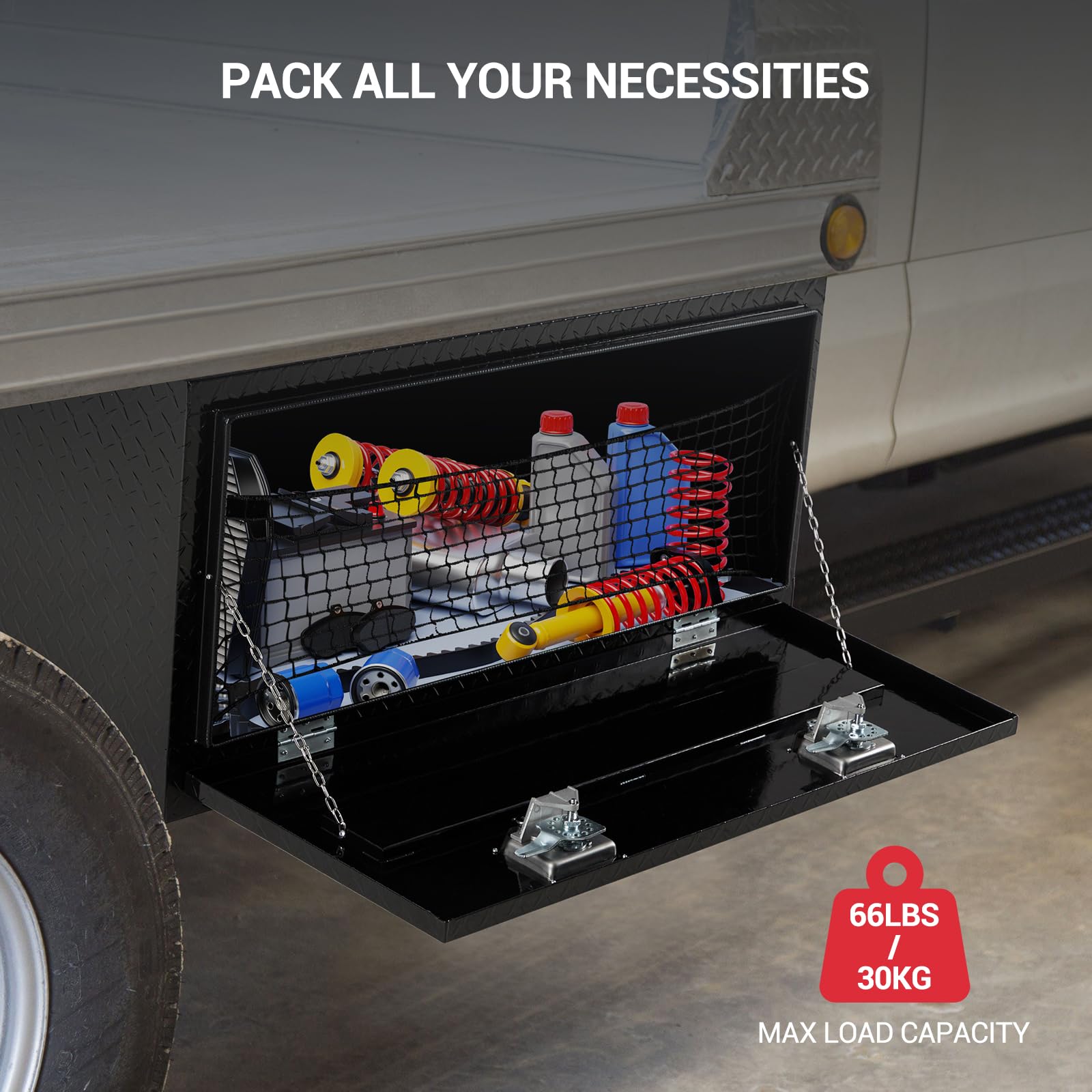 Garvee 36"X18" Underbody Truck Box, Pickup Storage Box,Heavy Duty Aluminum Diamond Plate Tool Box with Lock and Keys,Waterproof Trailer Storage Box with T-Handle for Truck,Van,Trailer