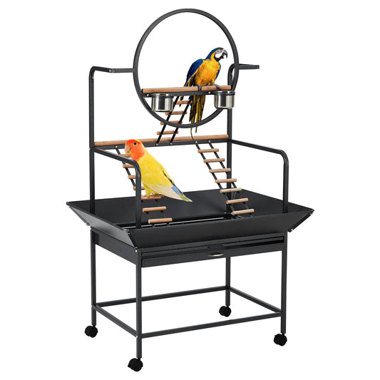 Garvee Bird Cage with Transparent Walls Metal Frame Habitat for Canaries Lovebirds Pet Birds Black with Lockable Wheels and Detachable Tray