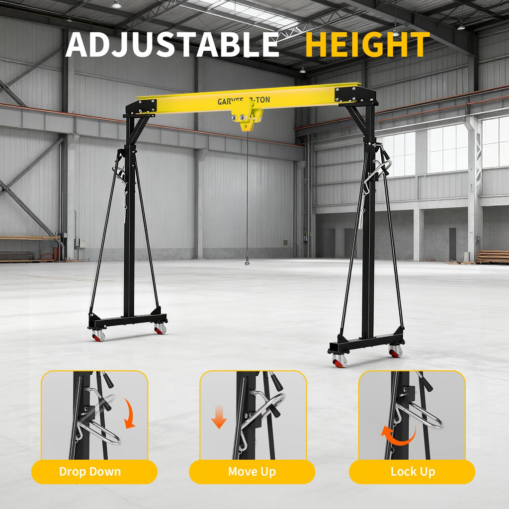 Garvee Adjustable Gantry Crane 2 Ton Capacity Portable Shop Lift Hoist 97-141" Height 4500lbs Steel