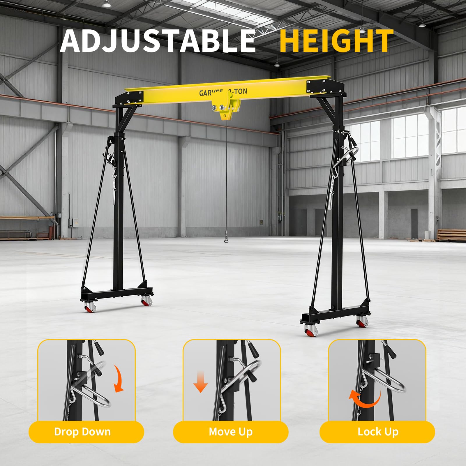 Garvee Adjustable Gantry Crane 2 Ton Capacity Portable Shop Lift Hoist 97-141" Height 4500lbs Steel