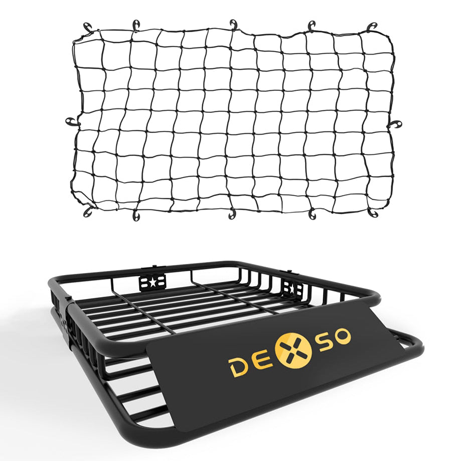 Garvee 46" x 36" x 5" Universal Roof Rack Basket with Cargo Net, Heavy Duty Luggage Holder for SUVs, Trucks, Vehicles, Black, 200 Lbs Capacity
