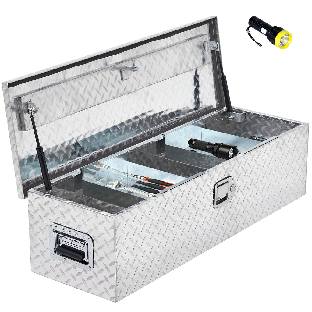 Garvee 39 Inch Aluminum Truck Tool Box, Truck Bed Tool Box with Sliding Shelf, Diamond Plate ToolBox with Side Handle,Lock and 2 Keys, Tool Storage Box for Truck, Trailer, Pickup, Silver