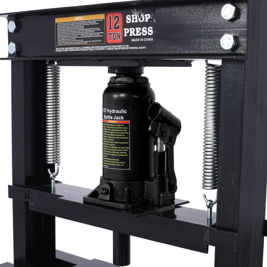 Garvee 12 Ton Hydraulic Press Adjustable Shop Press With Plates For Garage Floor Black