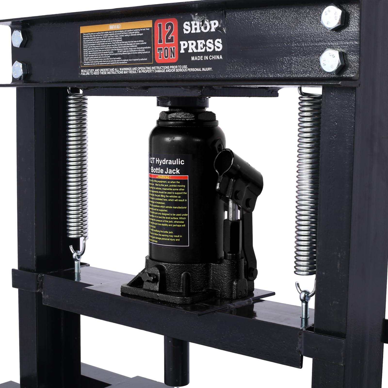 Garvee 12 Ton Hydraulic Press Adjustable Shop Press With Plates For Garage Floor Black