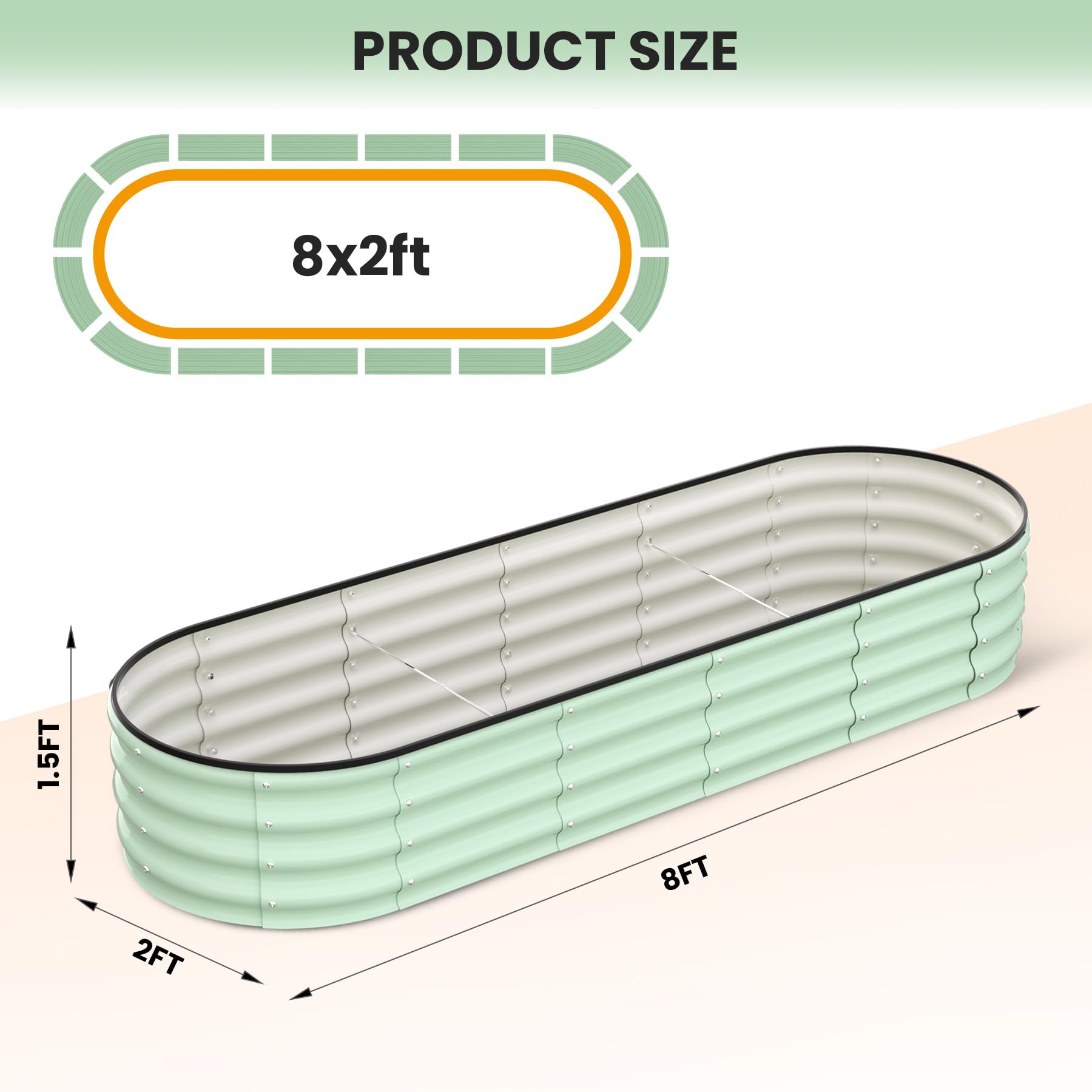 Garvee 8' X 2' X 1' Galvanized Raised Beds for Outdoor, Oval Raised Garden Bed with Open Base, Tool-Free Assembly Planter Raised Boxes for Outdoor Vegetables & Flowers, Green