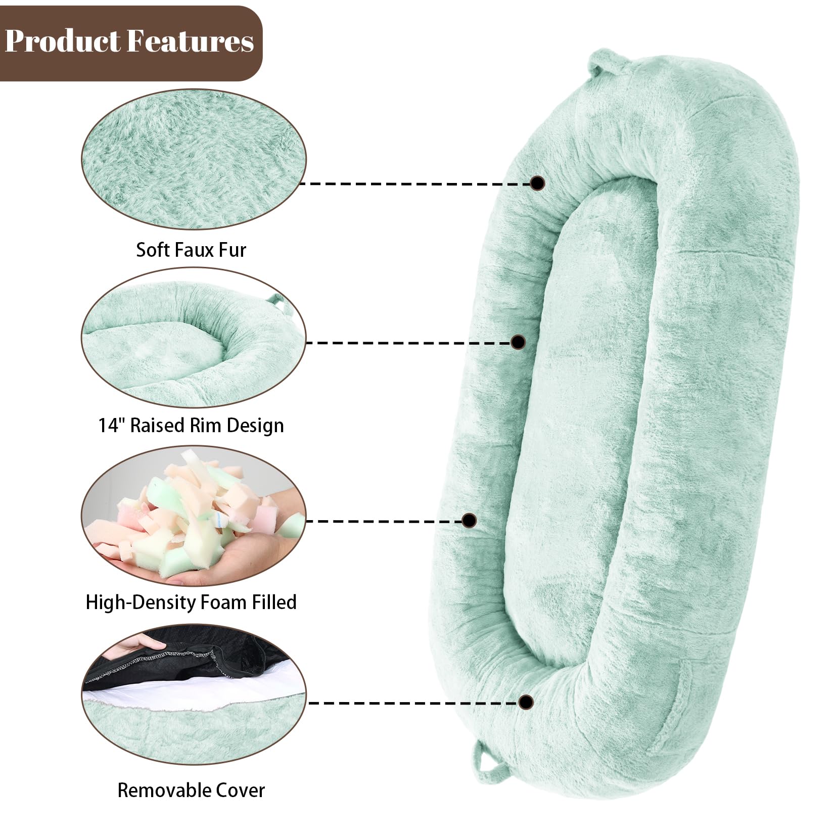 Garvee Giant Dog Bed for People, Washable & Plush Human Sized Dog Bed for Men and Women, Large Dog Bed Suitable for Adults, Anti-Slip Bean Bag for Large Dogs, Human-Sized Bed, 71"x43.3"x10"