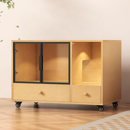 Garvee Cat Litter Box Enclosure, Cat Litter Box Furniture With Wheels and Drawers, Cat House for Indoor Cat