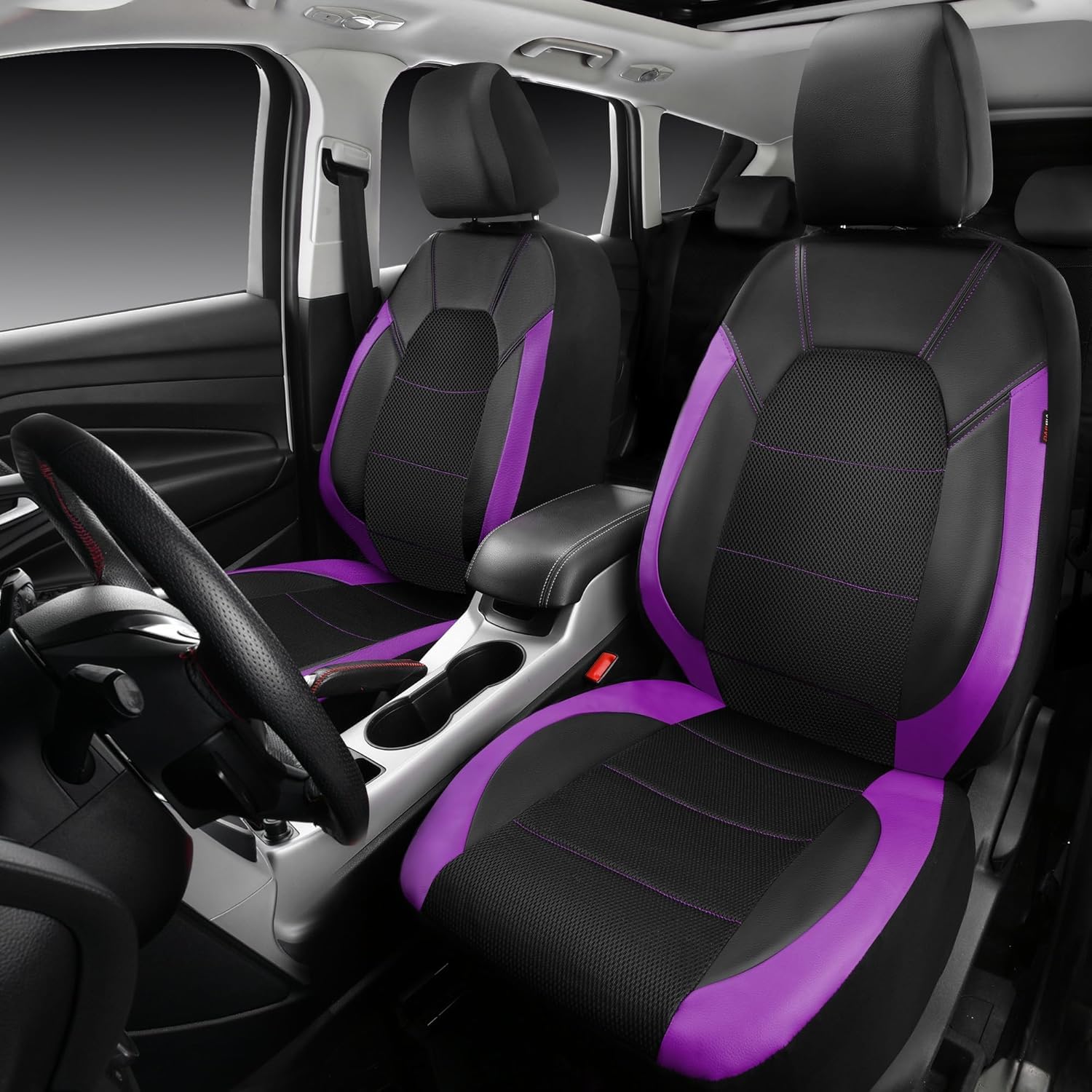 Garvee Universal 9 Pcs Car Seat Covers Full Set, 5-Seat Leather Protectors for Most Cars, SUV, Vans, Waterproof, Breathable, Non-Slip, Purple