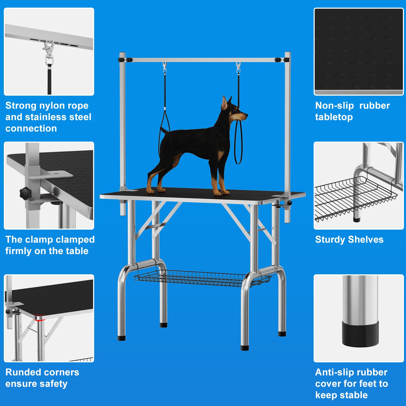 Garvee 36 Inch Pet Dog Grooming Table, Professional Heavy Duty Dog Grooming Table with Arm & Noose & Mesh Tray, Professional Pet Cat Trimming Table, Maximum Capacity Up to 330lbs Black