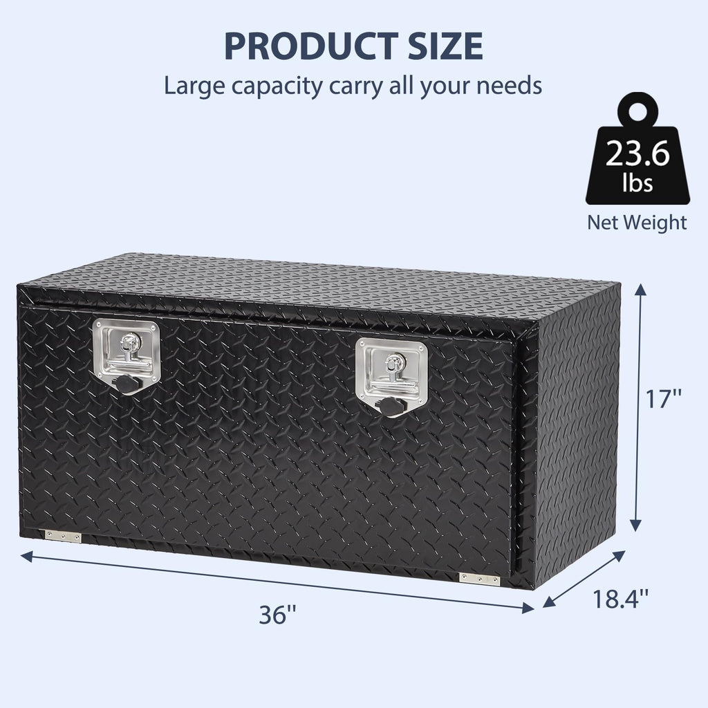 Garvee Aluminum Underbody Truck Box with T-Handle Latch, Waterproof Truck Storage Organizer Chest For Pick Up, RV Trailer, Durable Truck Side Tool Box with a Mesh Pocket-Black