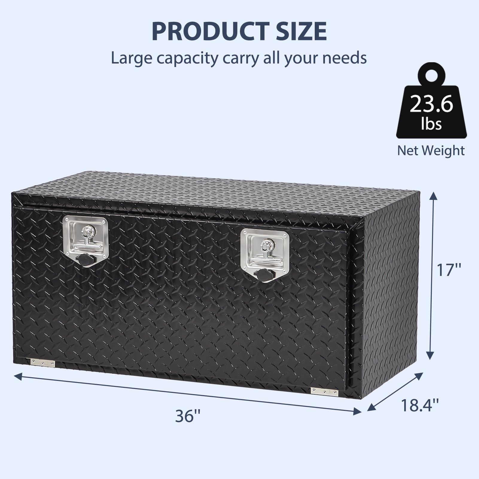 Garvee Aluminum Underbody Truck Box with T-Handle Latch, Waterproof Truck Storage Organizer Chest For Pick Up, RV Trailer, Durable Truck Side Tool Box with a Mesh Pocket-Black