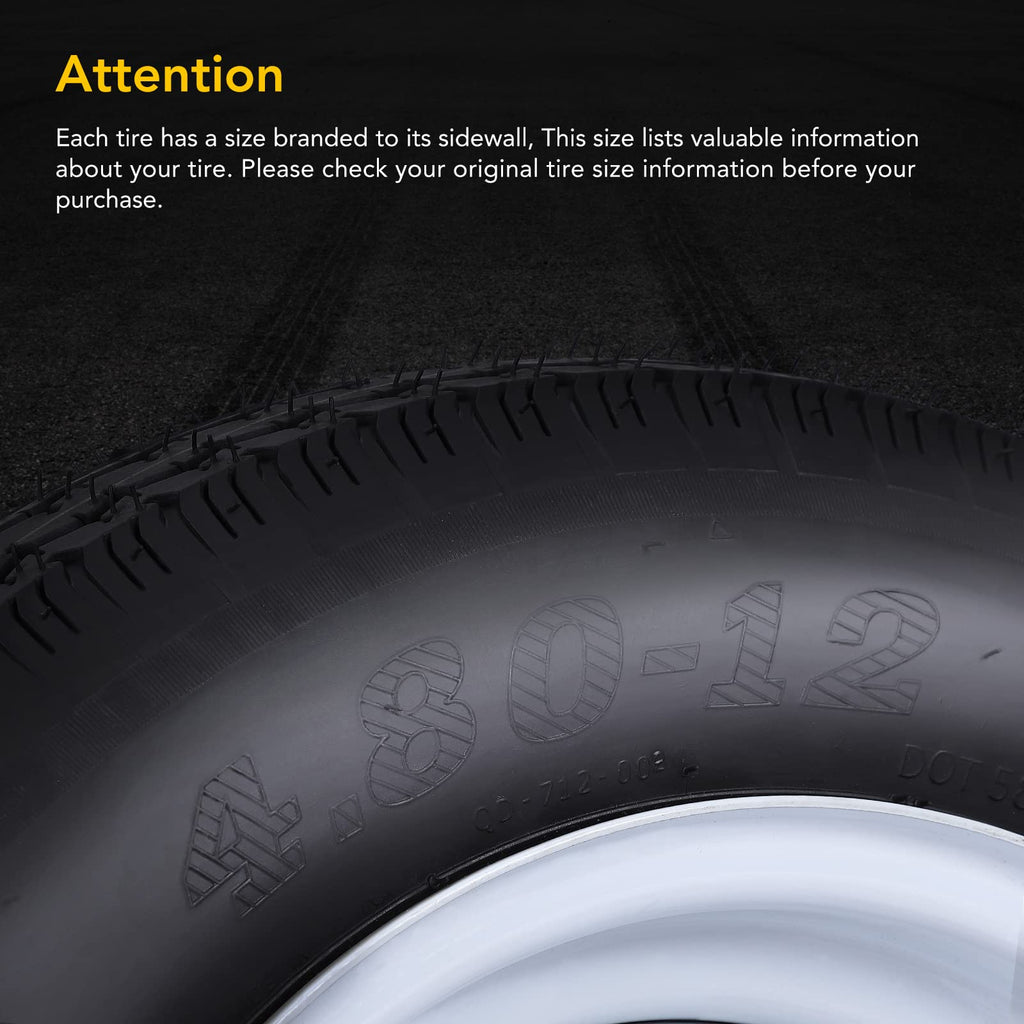 Garvee 4.80-12 Trailer Tires, 2 Pack, Load Range C 6PLY, 12"x4" Rims 4 Lug on 4", Max Load 990 LBS @ 90 PSI, Durable All-Purpose Design for Utility, Cargo & Boat Trailers