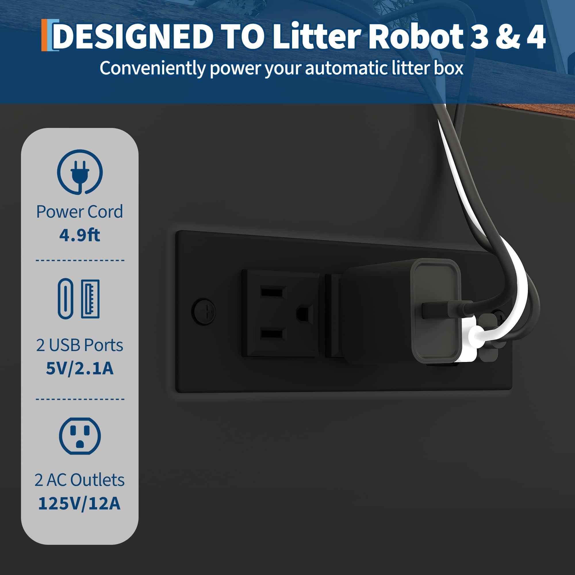 Garvee Cat Litter Enclosure Cabinet for Robot 3/4 XL with Built-in Power Outlet Mat Dog-Proof Shelf Black