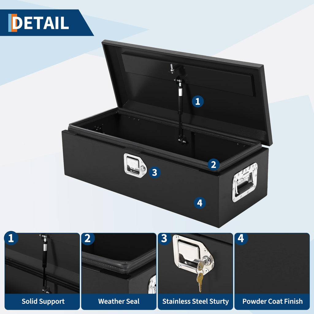 Garvee 48 Inch Steel Truck Bed Tool Box - Diamond Plate Design with Side Handles and Locking Keys, Compact and Durable Storage for Pickup Trucks, RVs, and Trailers, Black