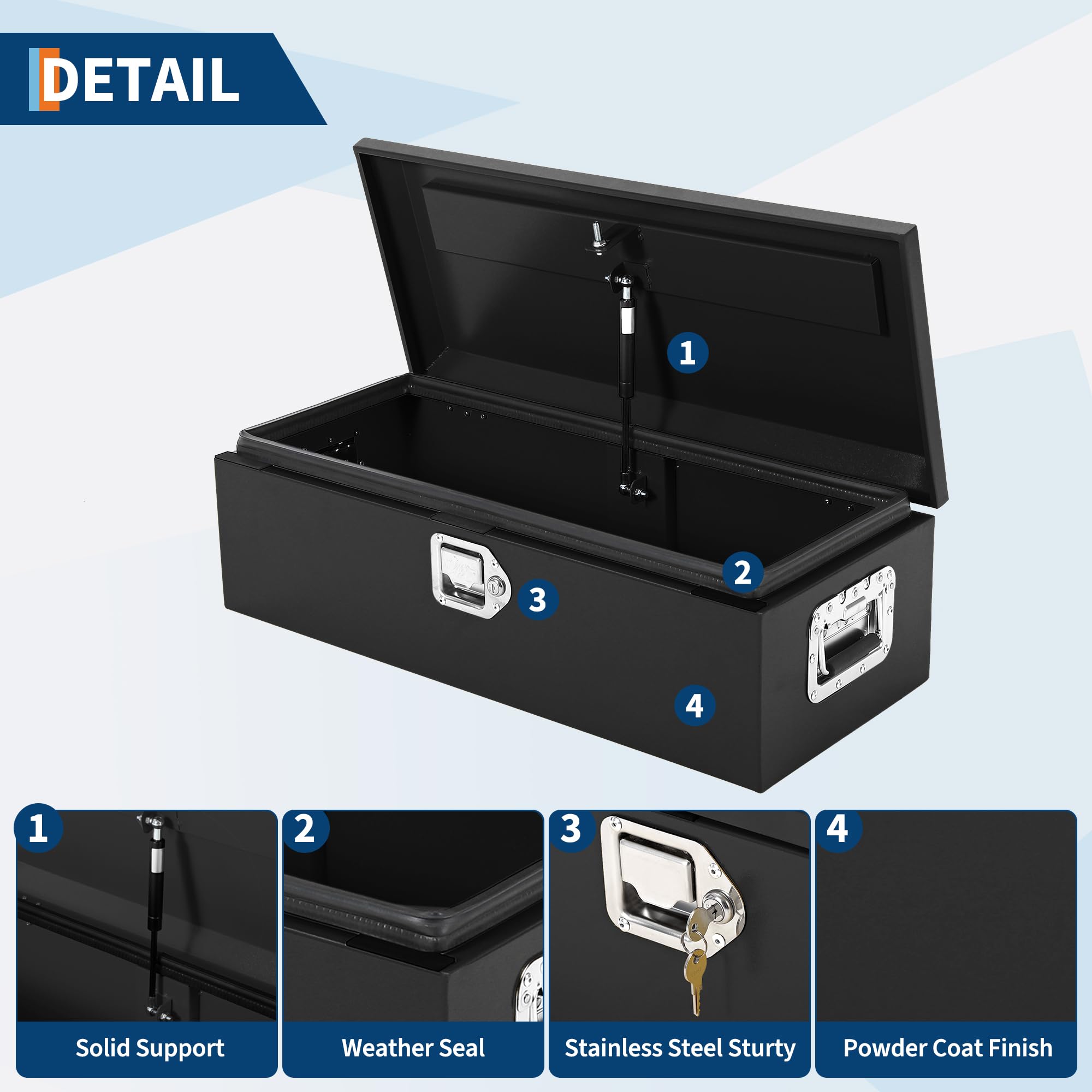 Garvee 48 Inch Steel Truck Bed Tool Box - Diamond Plate Design with Side Handles and Locking Keys, Compact and Durable Storage for Pickup Trucks, RVs, and Trailers, Black