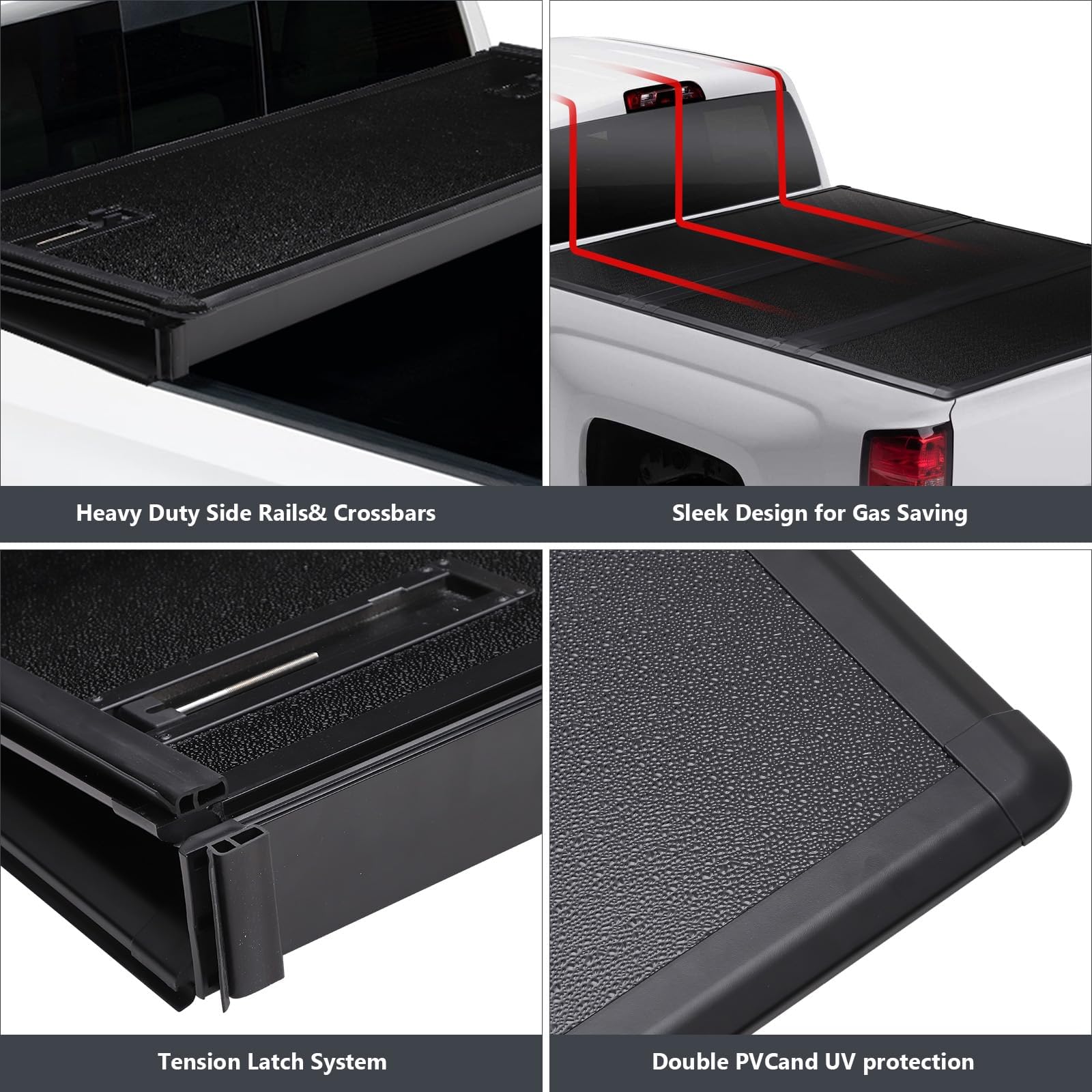 Garvee Hard Folding Truck Bed Tonneau Cover for 2019-2023 Ford Ranger 5ft Bed, Black, Compatible with 2019-2024 Ford Ranger, Durable and Weather Resistant