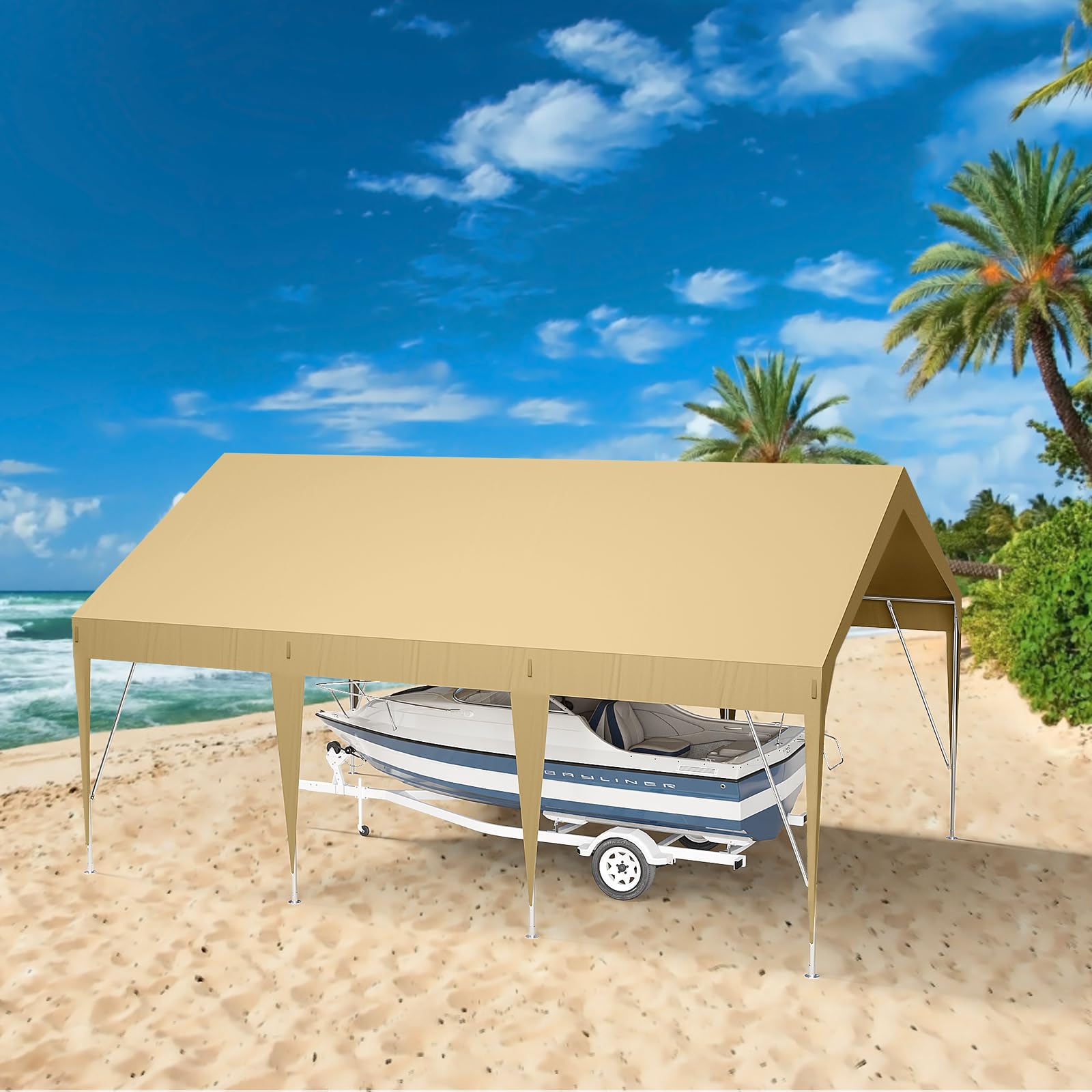 Garvee 10' X 20' Heavy Duty Carport, Portable Garage, Waterproof UV Protected Car Canopy for Cars, Boats, and Storage, Yellow