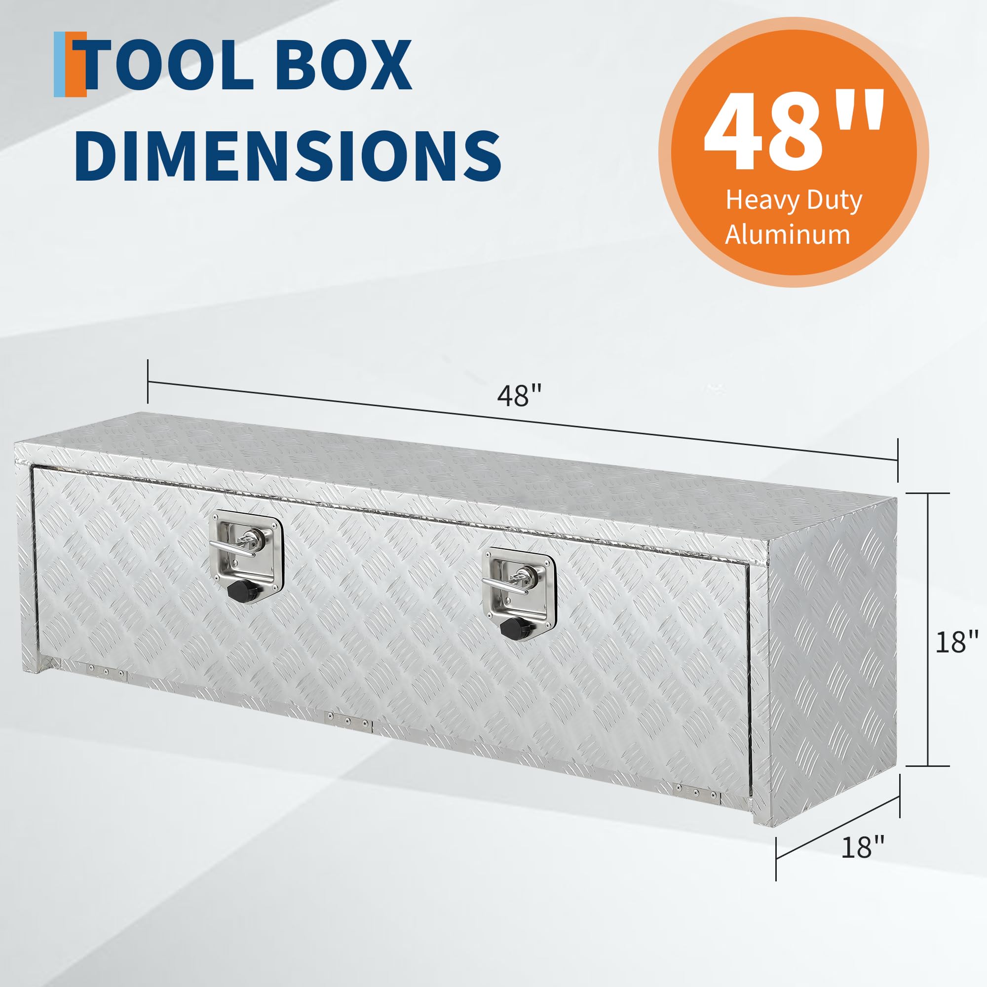 Garvee 48"X18" Heavy Duty Aluminum Tool Underbody Box, Waterproof Truck Storage Organizer for Pick Up Truck Bed, Rv Trailer, Silver