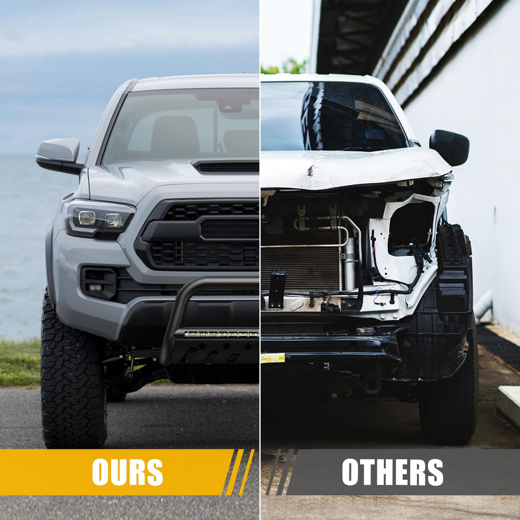 Garvee Bull Bar with LED Light Bull Bar Brush Push Front Bumper Grill Grille Guard with Skid Plate, 3" Push Bar Tubing Grille Guard Replacement for Toyota Tacoma 2016-2023