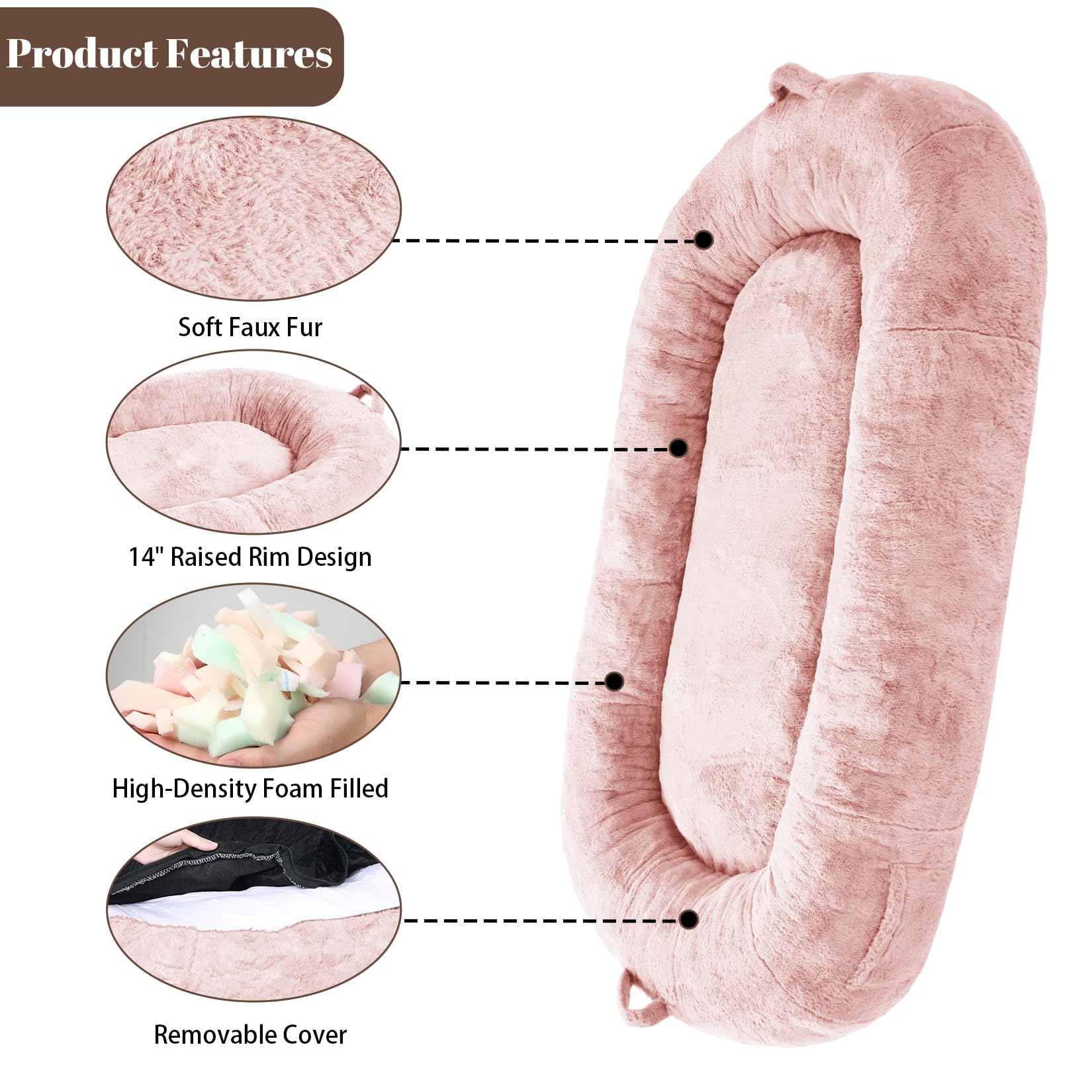 Garvee Giant Dog Bed for People, Washable & Plush Human Sized Dog Bed for Men and Women, Large Dog Bed Suitable for Adults, Anti-Slip Bean Bag for Large Dogs, Human-Sized Bed, 71"x43.3"x10"