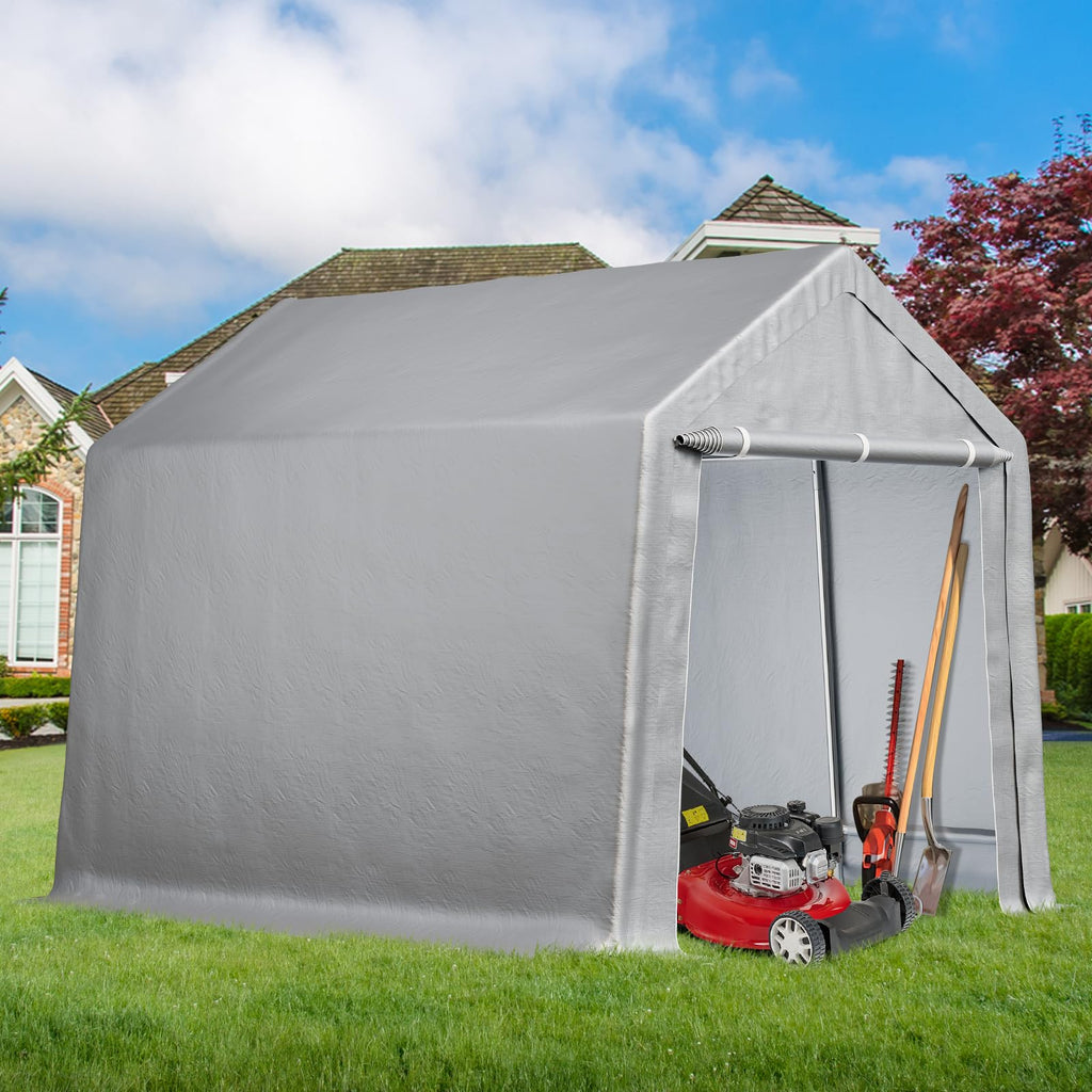 Garvee 8'x14' Portable Shed, Outdoor Storage Shelter with Metal Frame, Waterproof, Grey