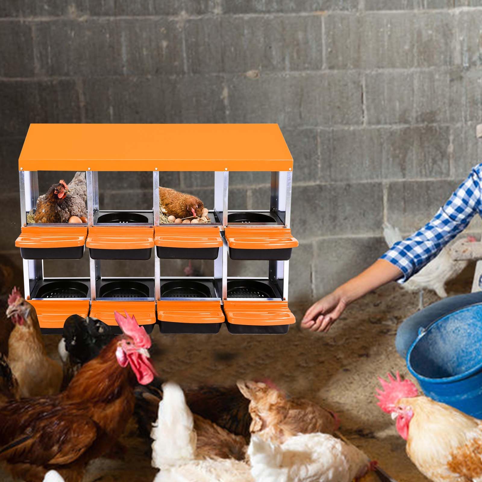 Garvee Chicken Nesting Box 8-Hole Roll Away Egg Laying Box with Lid, Heavy-Duty Galvanized Steel, Wall-Mountable, Orange