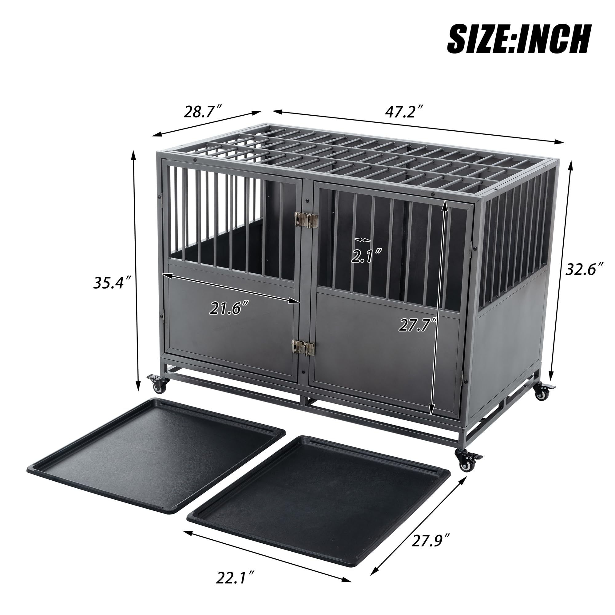 Garvee 48 Inch Heavy-Duty Dog Crate with Double Door Wheels Carbon Steel for Small Medium Large Dogs Silver One Size