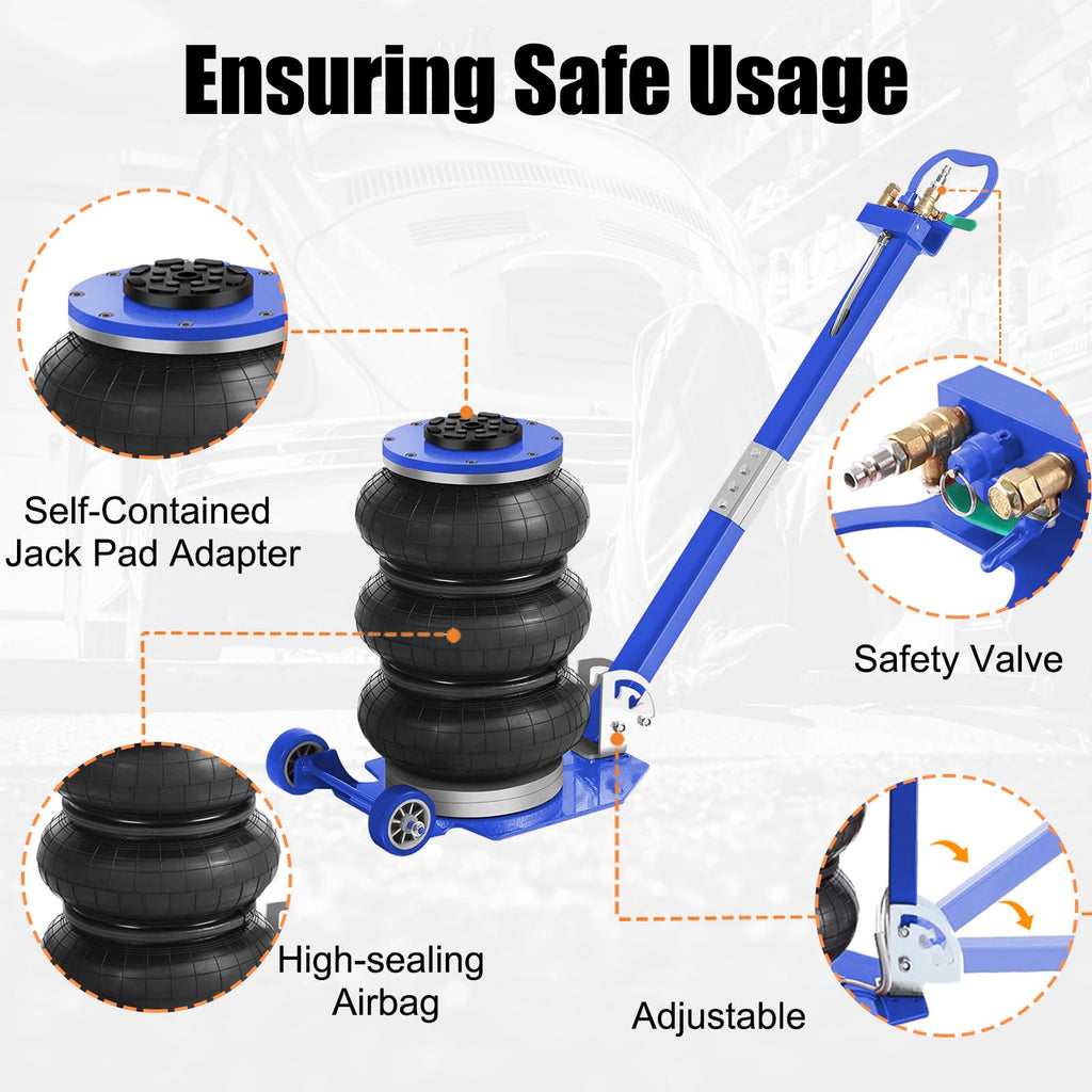 Garvee Air Bag Jack, 5 Ton/11000 lbs Triple Bag Air Jack, Portable Air Bag Jack Lift up to 17.7 inch/450 mm, Pneumatic Jack With Adjustable Long Handles, Airbag Jack For Cars Home Garage Repair, Blue