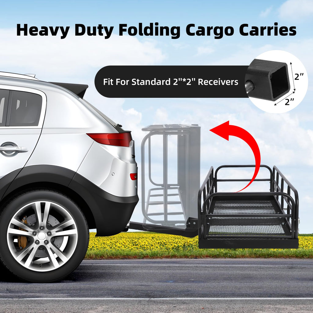 Garvee 60"x24"x14" 500 lbs Heavy Duty Foldable Trailer Hitch Cargo Carrier, Steel for SUV, Pickup, Camping & Traveling, Black