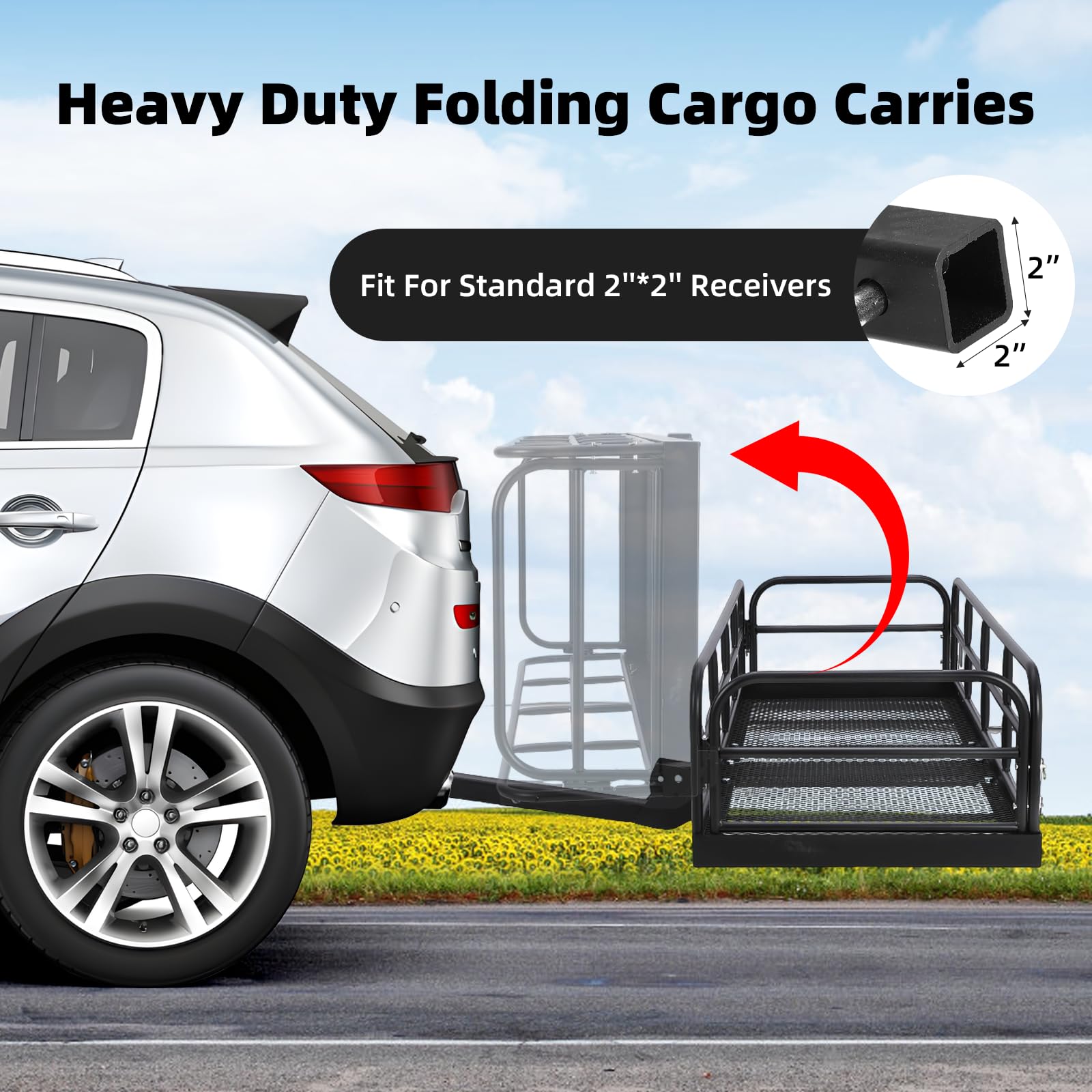 Garvee 60"x24"x14" 500 lbs Heavy Duty Foldable Trailer Hitch Cargo Carrier, Steel for SUV, Pickup, Camping & Traveling, Black