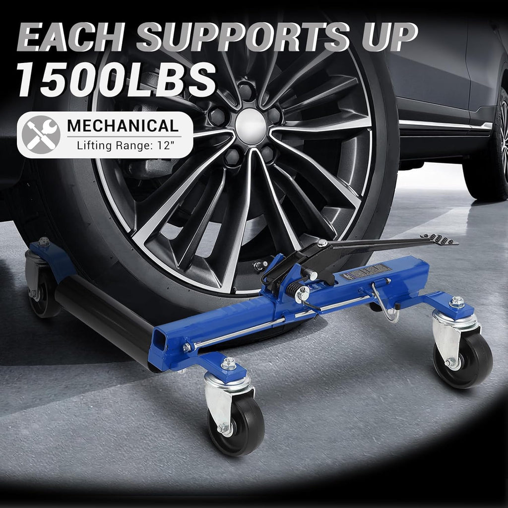 Garvee Car Wheel Dolly Jack Set of 2, Hydraulic 1500-Lbs Car Skates, 12'' Wheel Vehicle Positioning Jack, Heavy Duty Rollers with Foot Pedal for Tire Auto Repair Moving