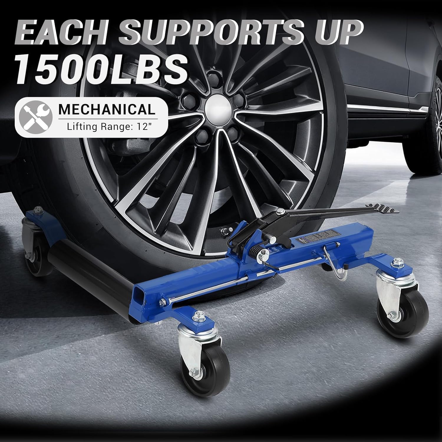 Garvee Car Wheel Dolly Jack Set of 2, Hydraulic 1500-Lbs Car Skates, 12'' Wheel Vehicle Positioning Jack, Heavy Duty Rollers with Foot Pedal for Tire Auto Repair Moving